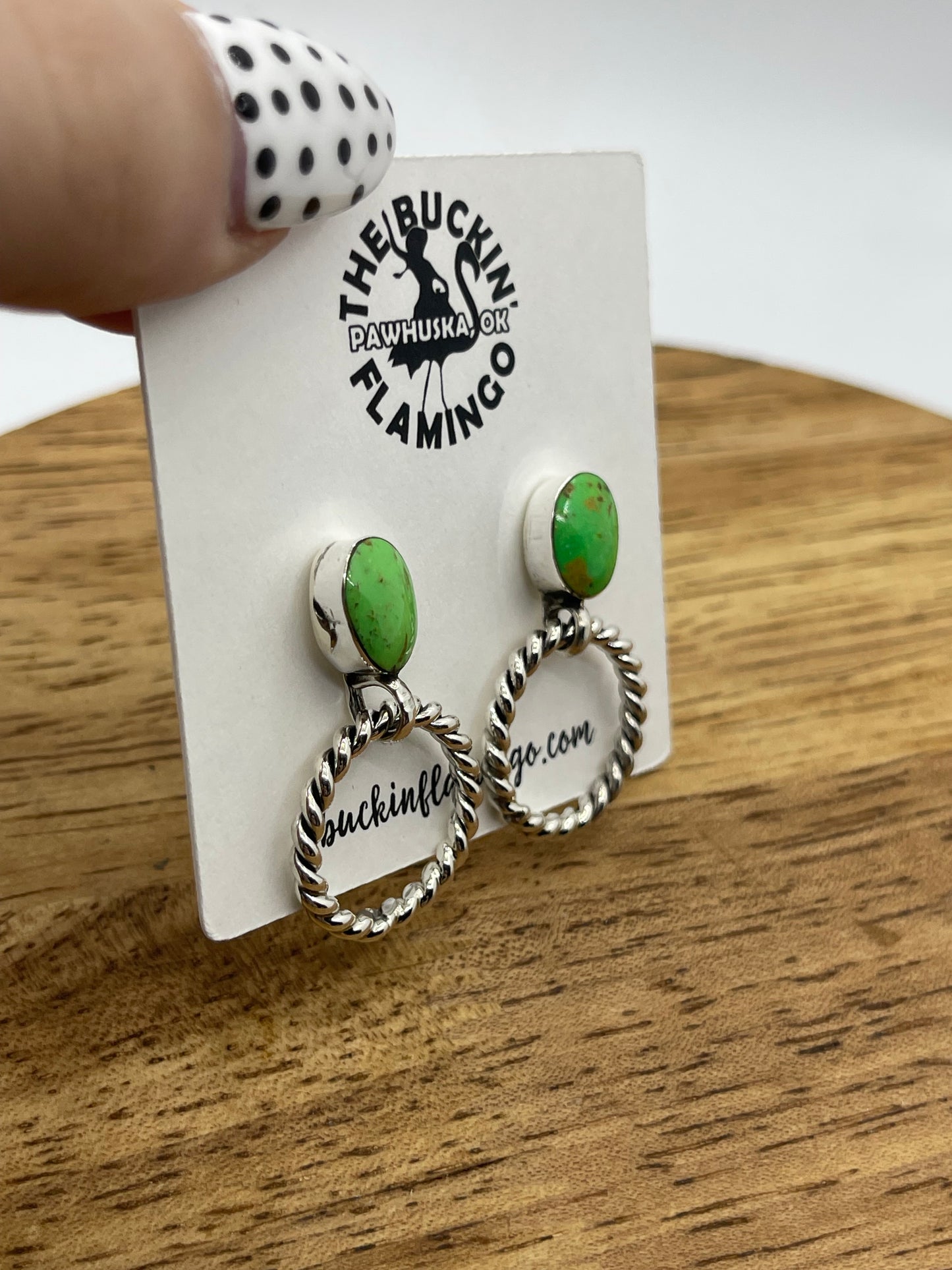 Gaspeite Post Hoop Earrings by Annette Martinez, Navajo