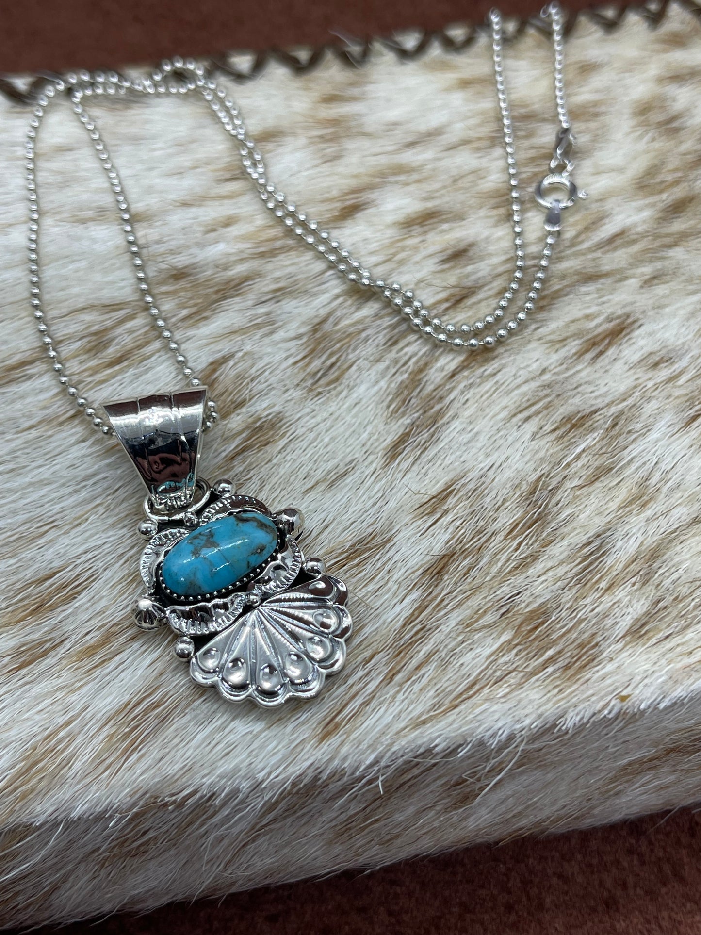 18" 8mm Bale Turquoise Pendant Necklace by Phyllis A. Smith, Navajo