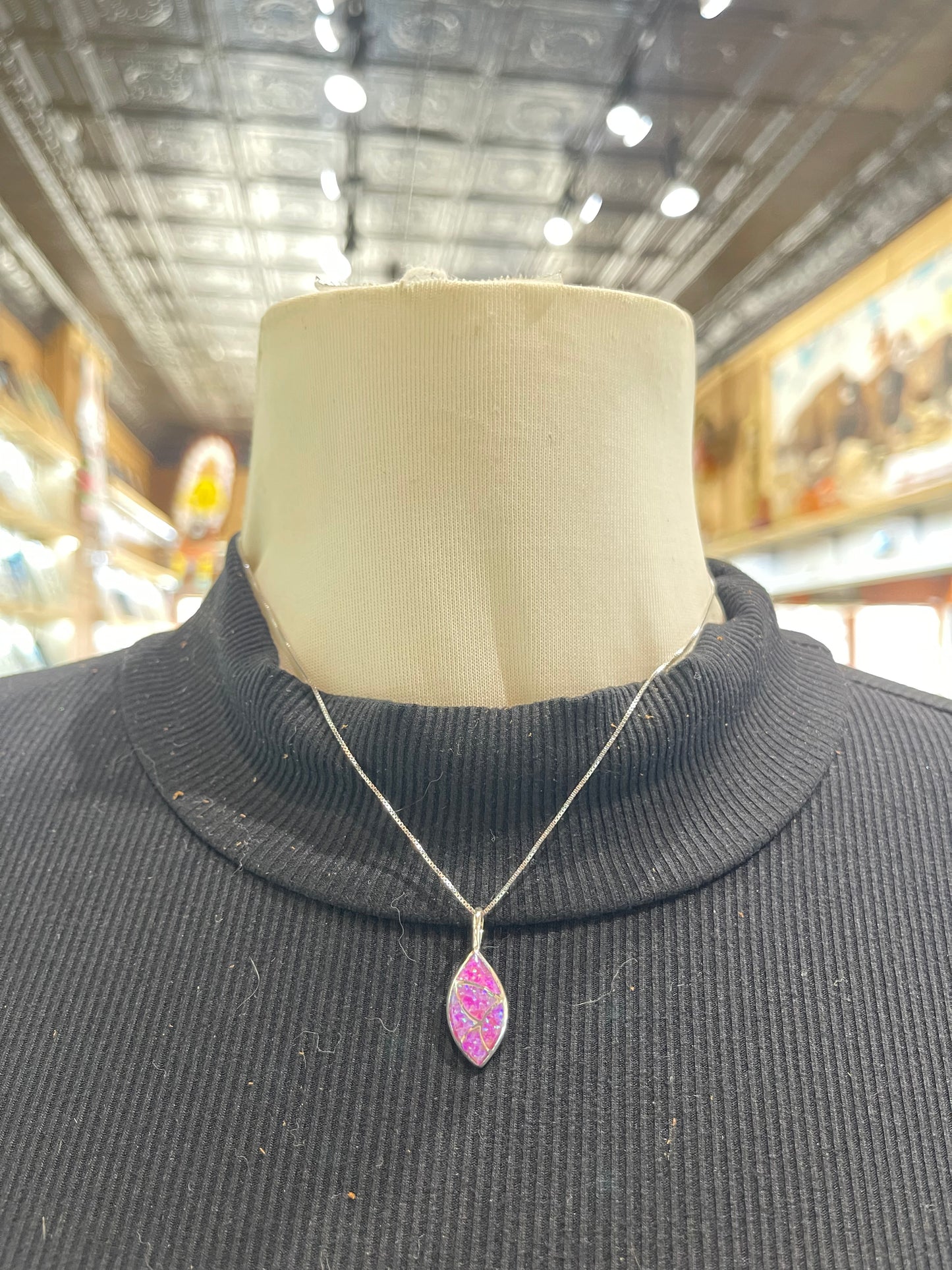 16" Purple Opal Fish Scale Inlay Necklace by Delora Lahi, Zuni
