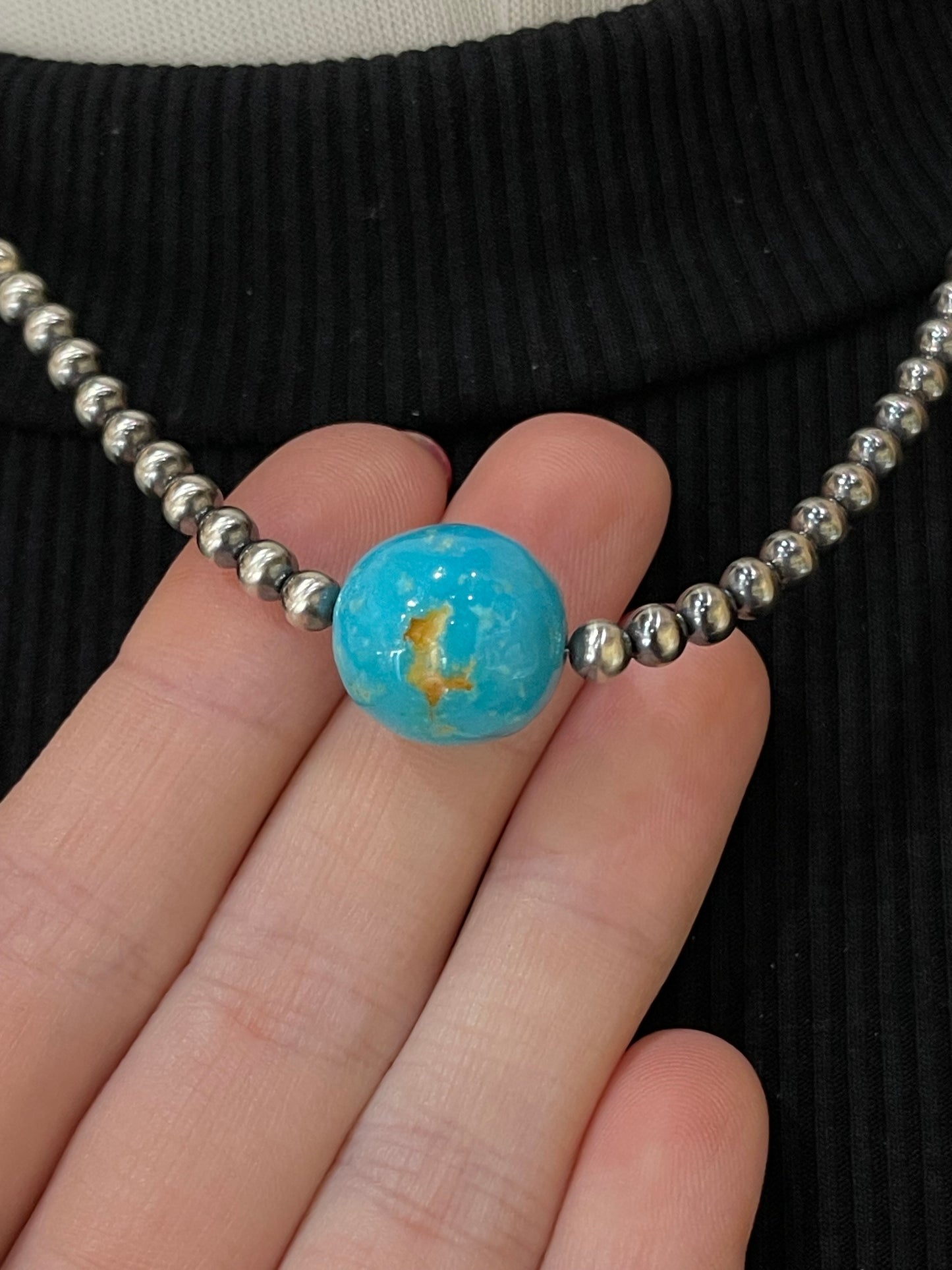 18" 4mm Navajo Pearl and Sonoran Blue Turquoise Necklace