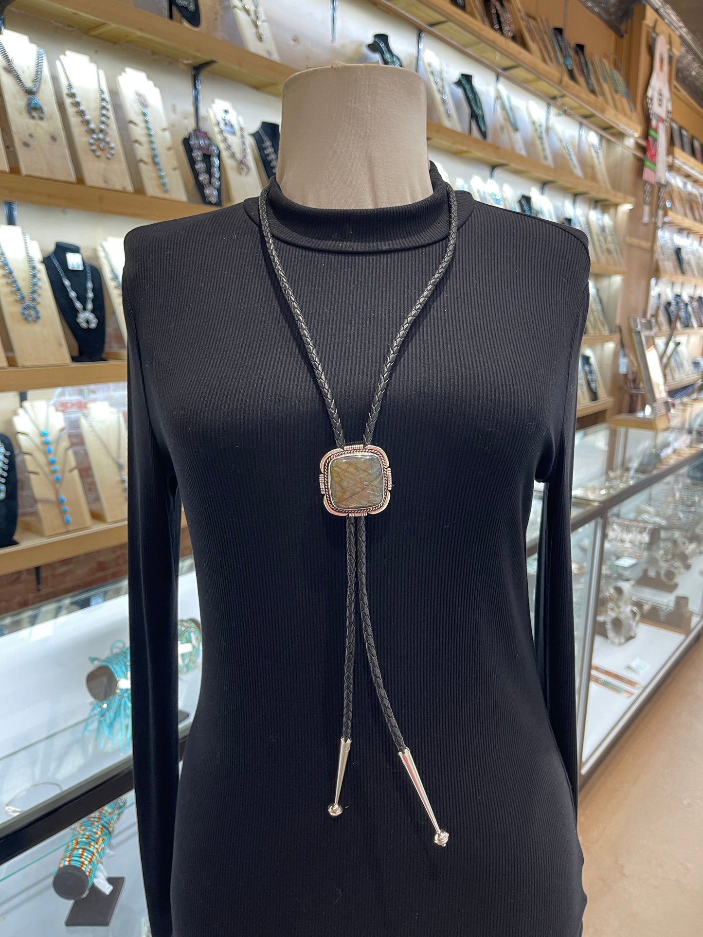 Square Labradorite Bolo Tie by Joelias Draper, Navajo