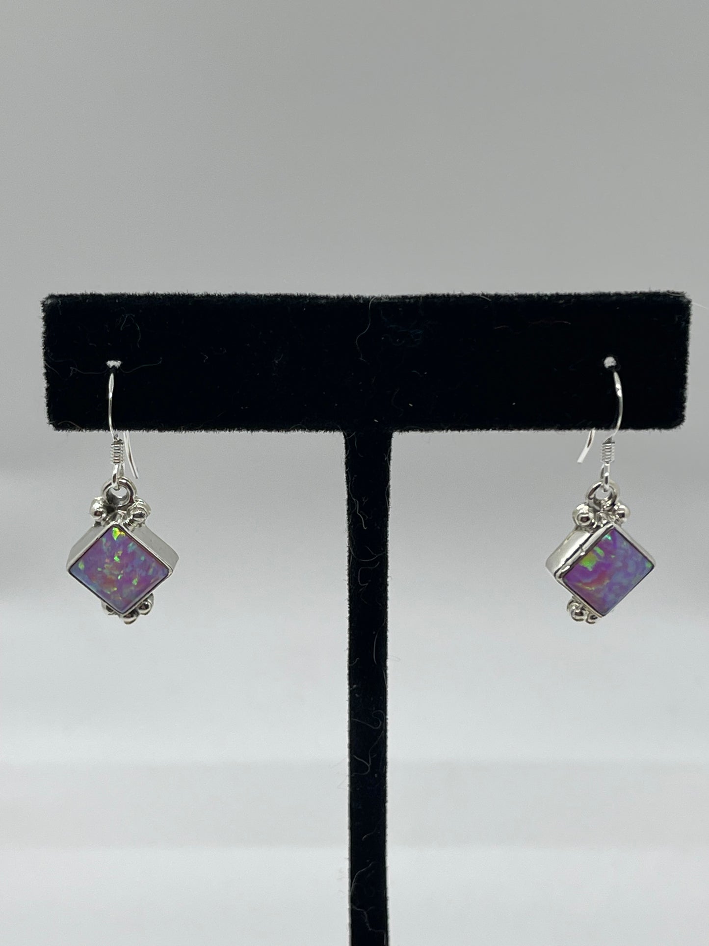 Pink Opal Diamond Shaped Dangle Earrings by Adelarae Yazzie, Navajo