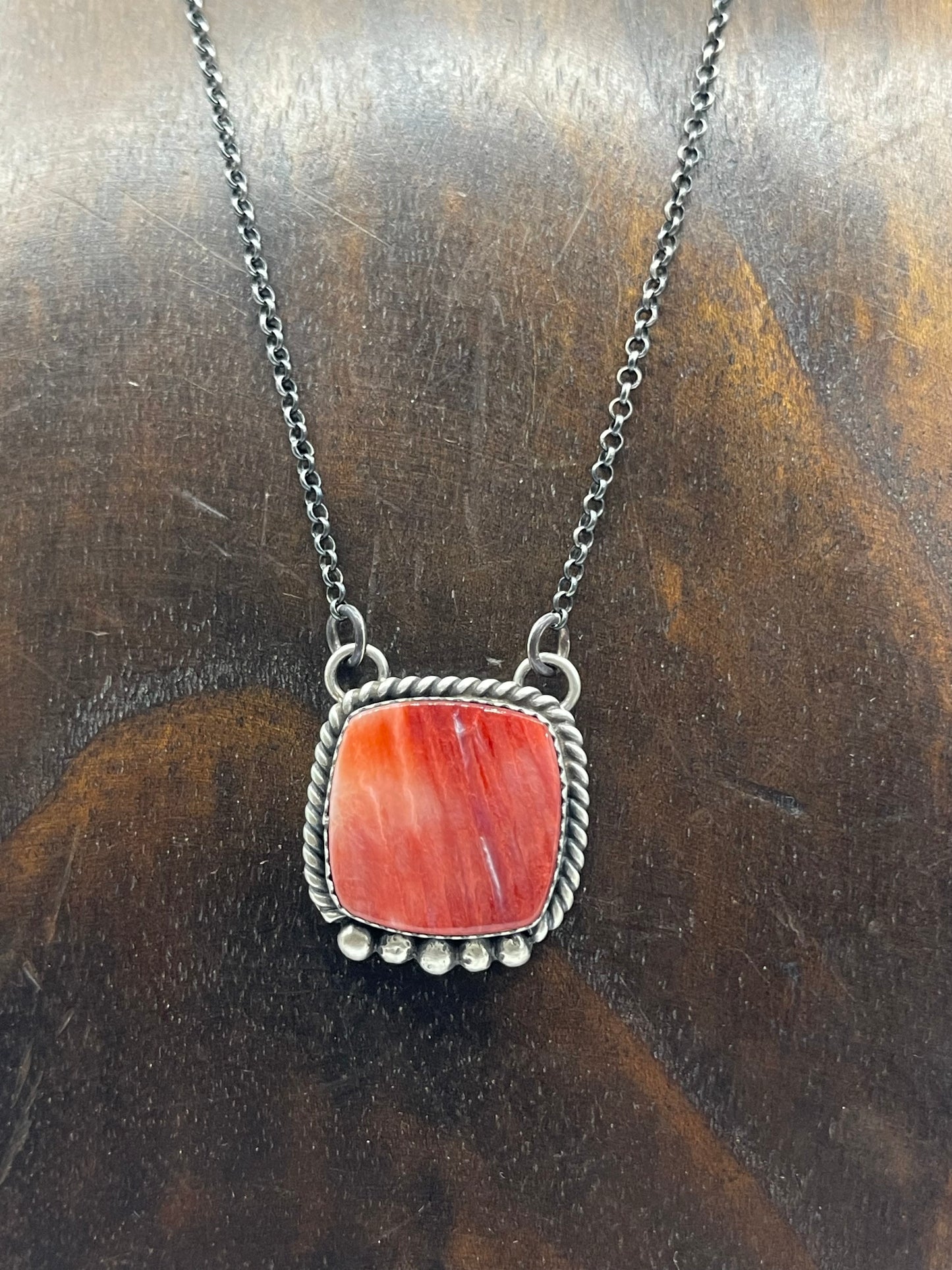 16" Red Spiny Oyster Necklace by Freda Martinez, Navajo
