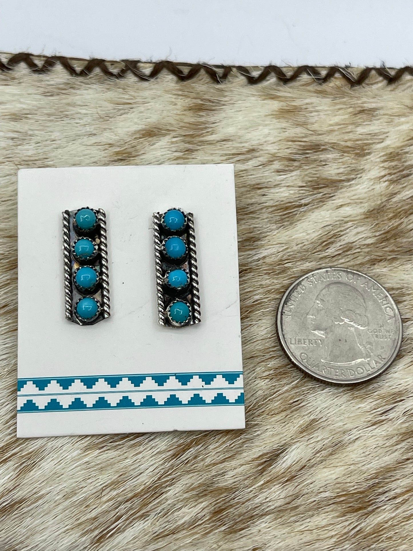 4 Stone Turquoise Bar Post Earrings
