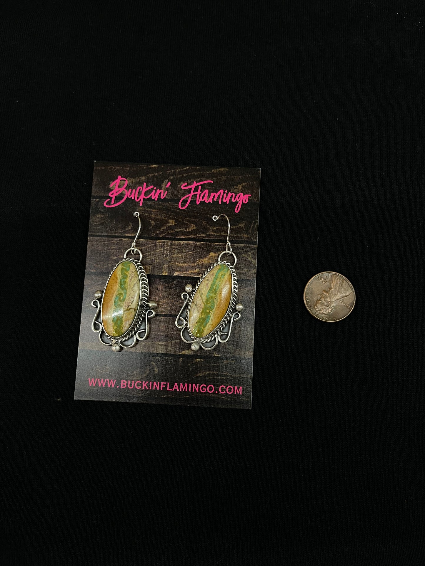 Boulder Ribbon Turquoise Oval Dangle Earrings by Terrell Nez, Navajo