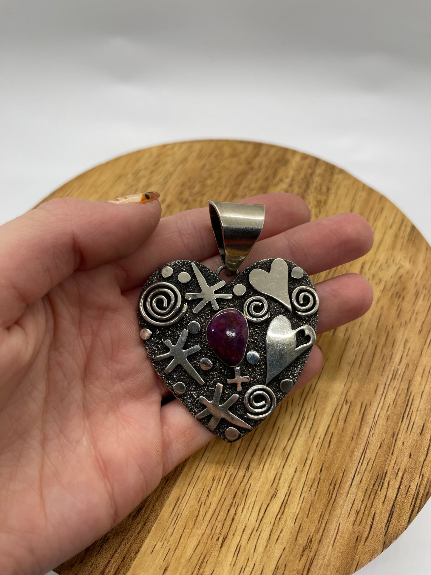 Purple Spiny Oyster Shell Heart Pendant with a 12mm Bale by Alex Sanchez, Navajo