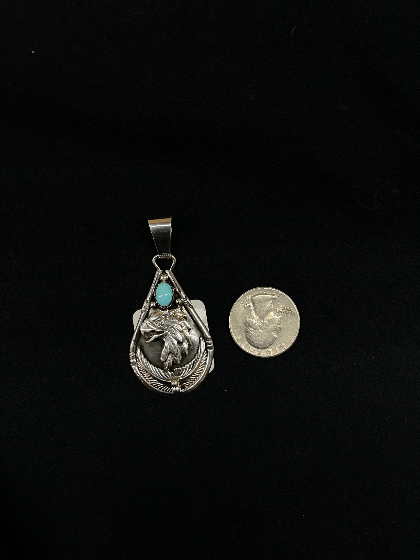 Turquoise Teardrop Eagle Pendant with a 5.8mm Bale by Darrell Morgan, Navajo