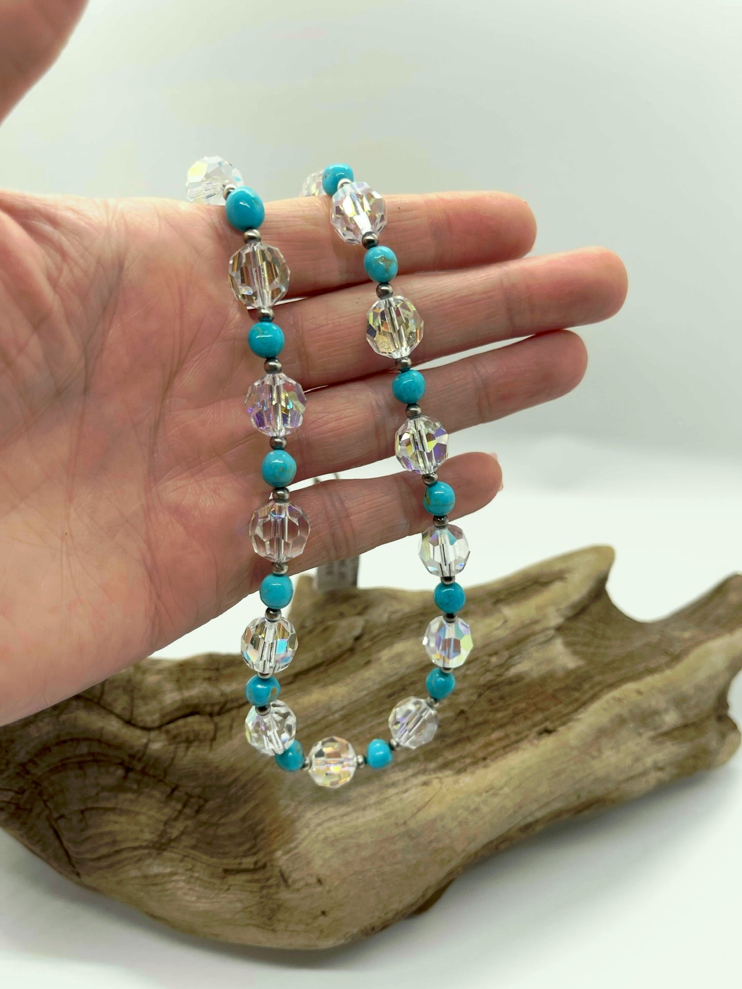 18" Sleeping Beauty Turquoise and Swarovski Crystal Necklace