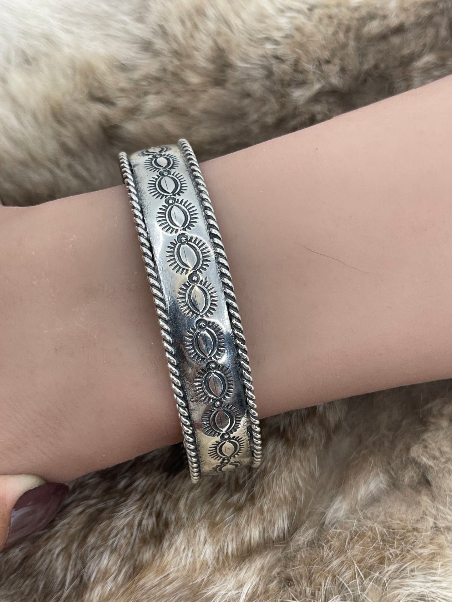 6.75" - 8" Stamped Silver Cuff by James Bahe, Navajo