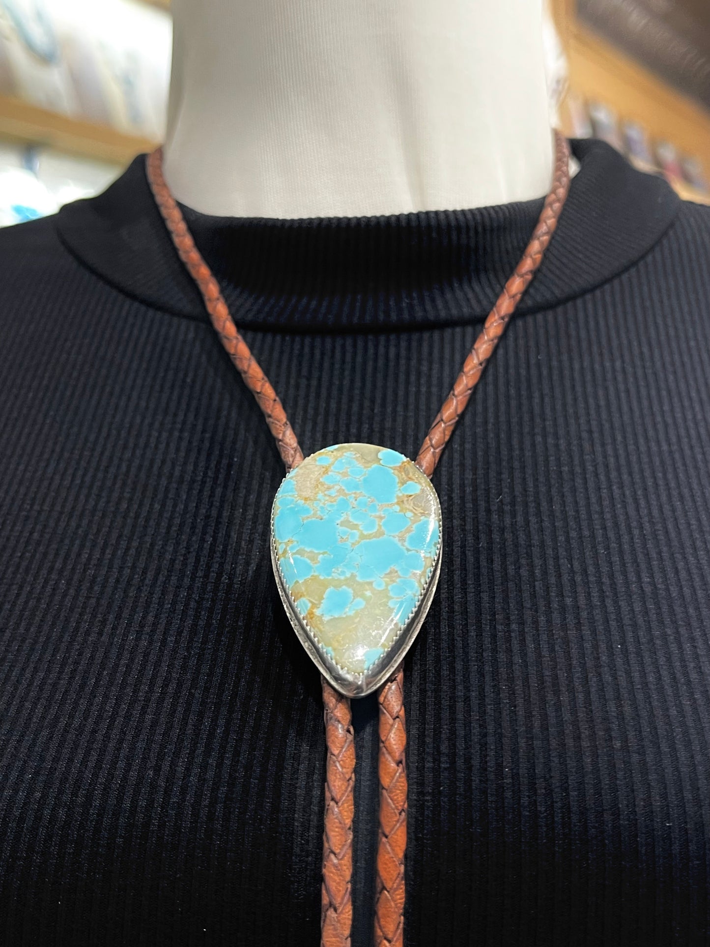 Bolo Tie with #8 Turquoise Teardrop Stone