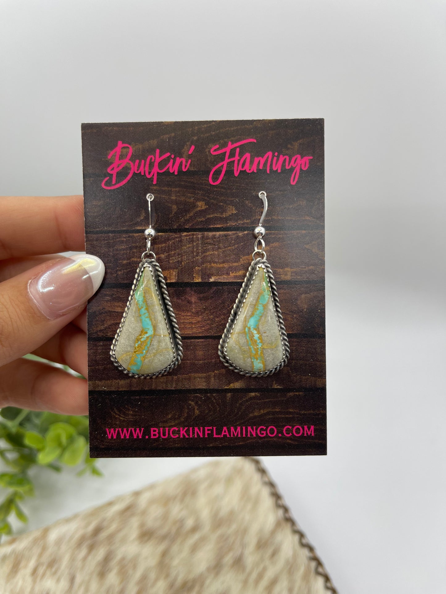 Boulder Ribbon Turquoise Dangle Earrings by Virginia Becenti, Navajo