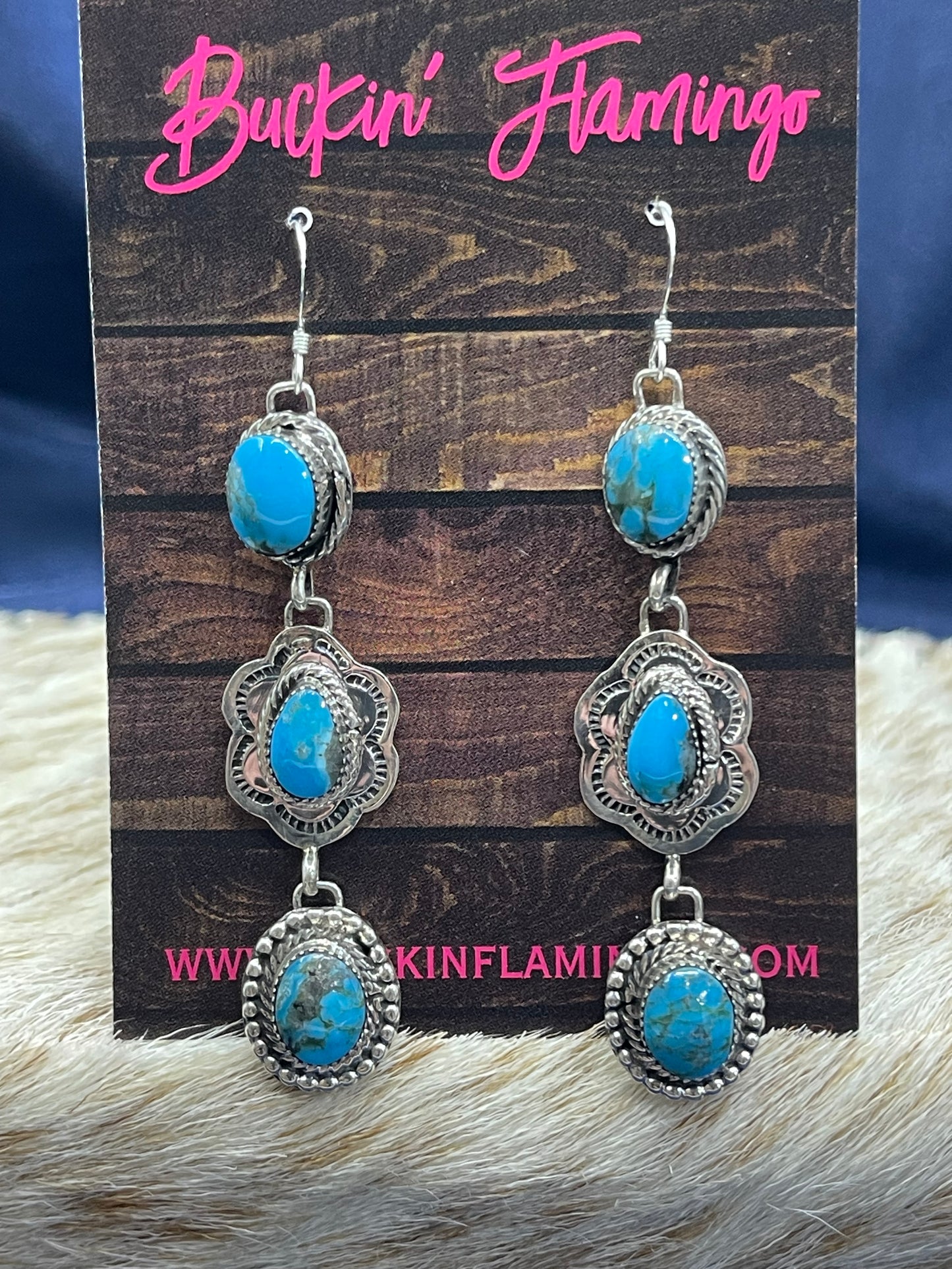 3 Stone Turquoise Drop Dangle Earrings