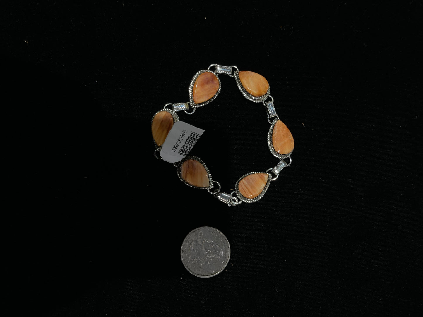 7 1/2" Orange Spiny Oyster Shell Teardrop Bracelet by Selina Warner, Navajo