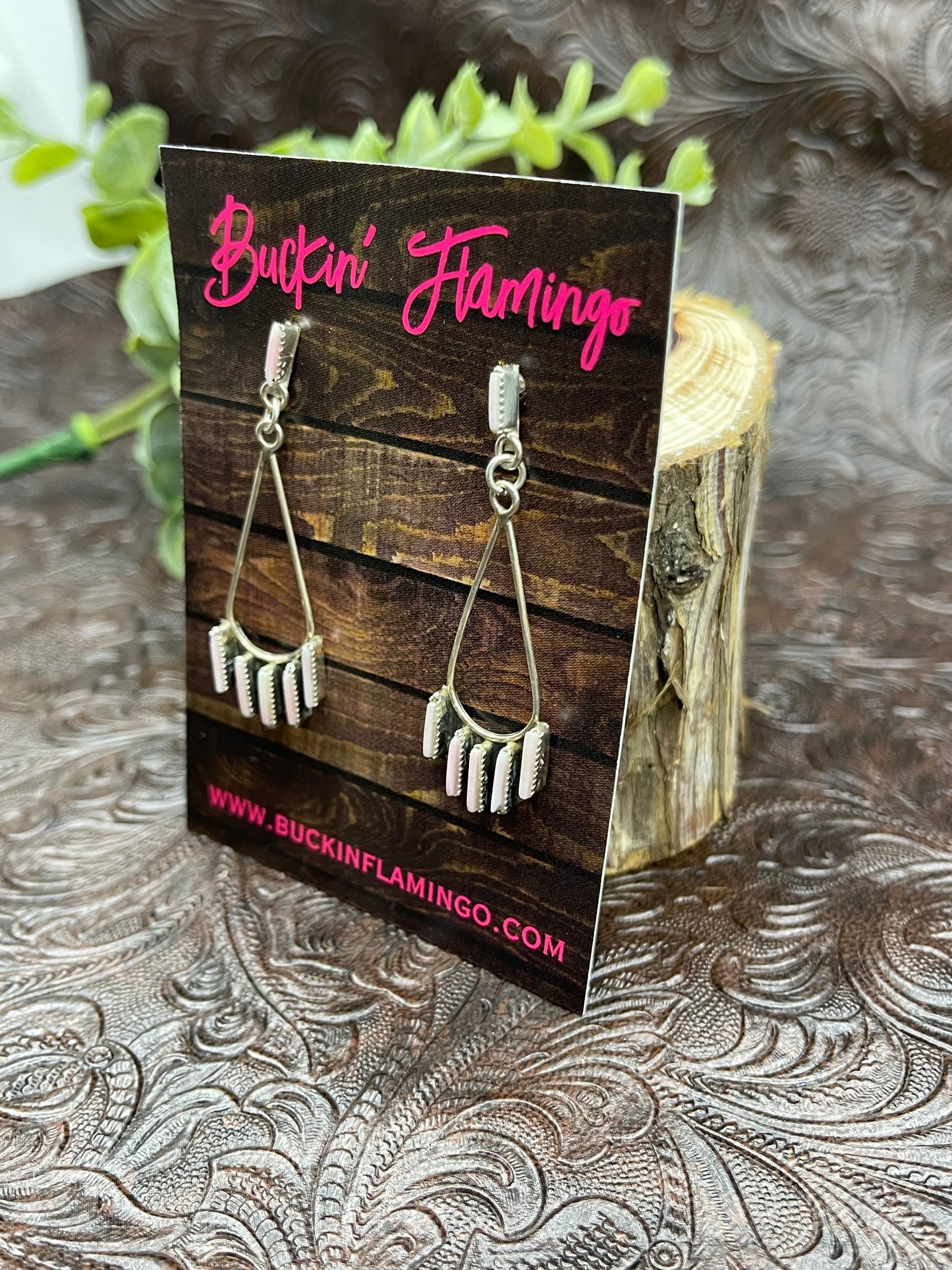 Pink Conch Shell Zuni Needlepoint Dangly Earrings By Ashley Laate, Zuni