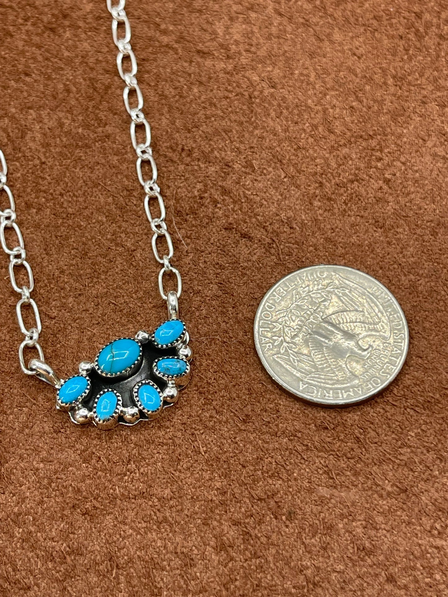 Dainty 19" Turquoise Half Cluster Necklace by Suzanna Johnson, Navajo