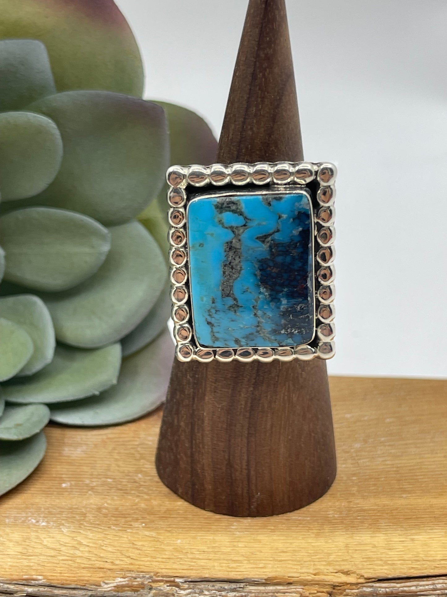9.0 Kingman Turquoise Rectangle Ring by Gregg Yazzie, Navajo