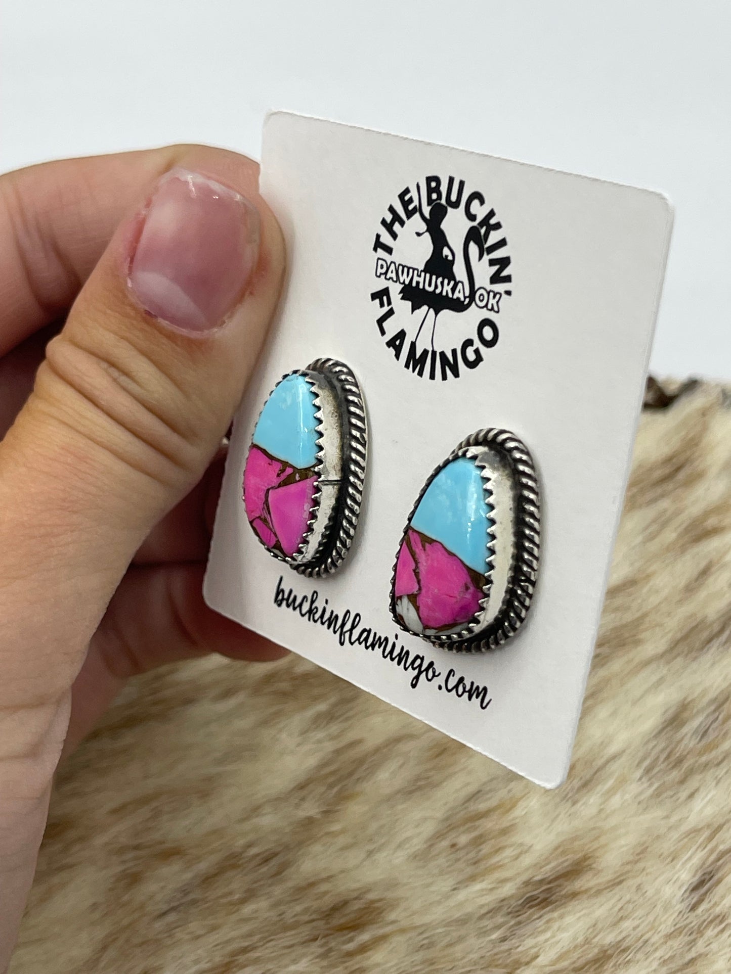 Cotton Candy Post Earrings, Navajo Made