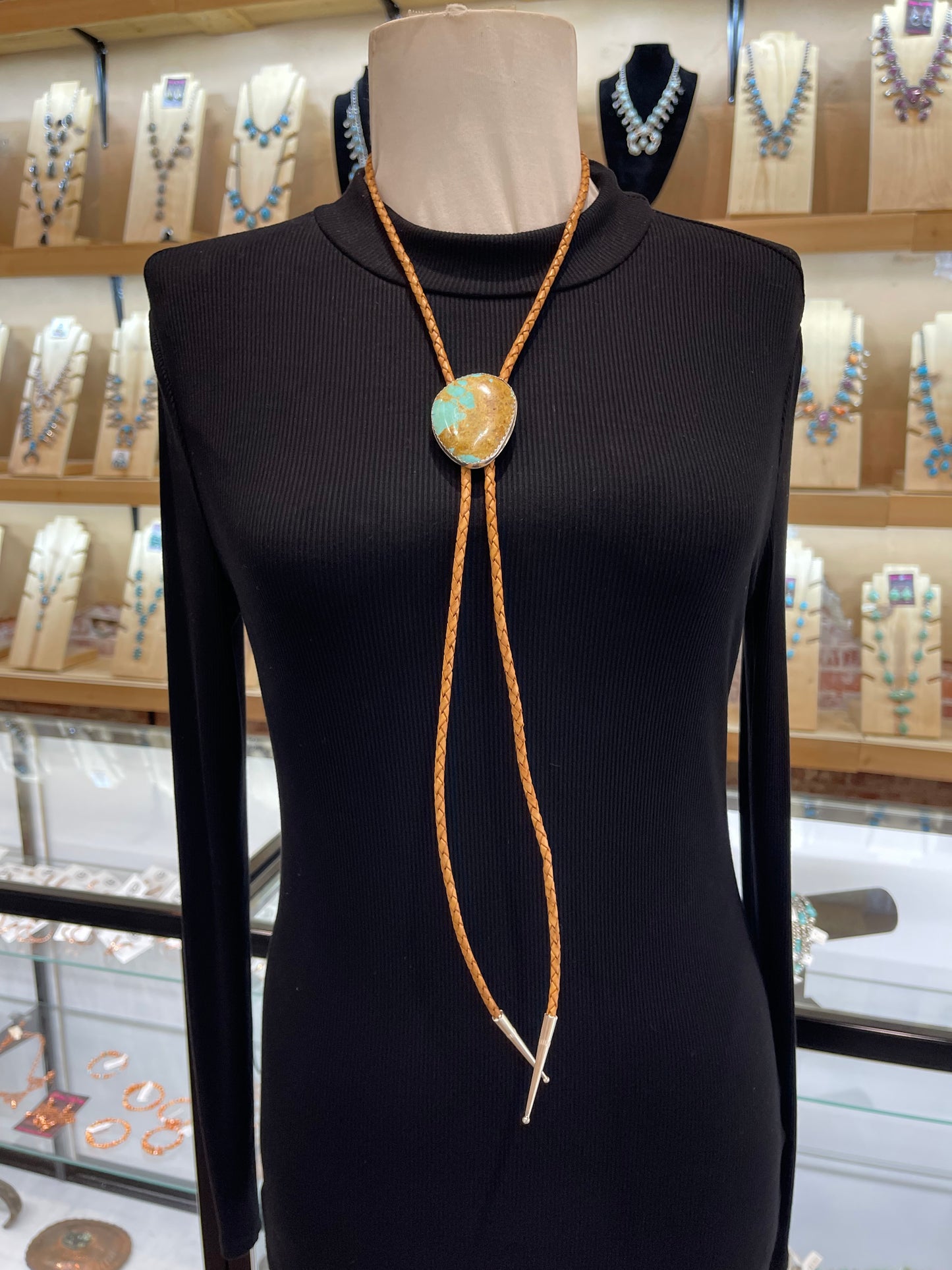 #8 Turquoise Bolo Tie by Carrie Cannon, Kiowa