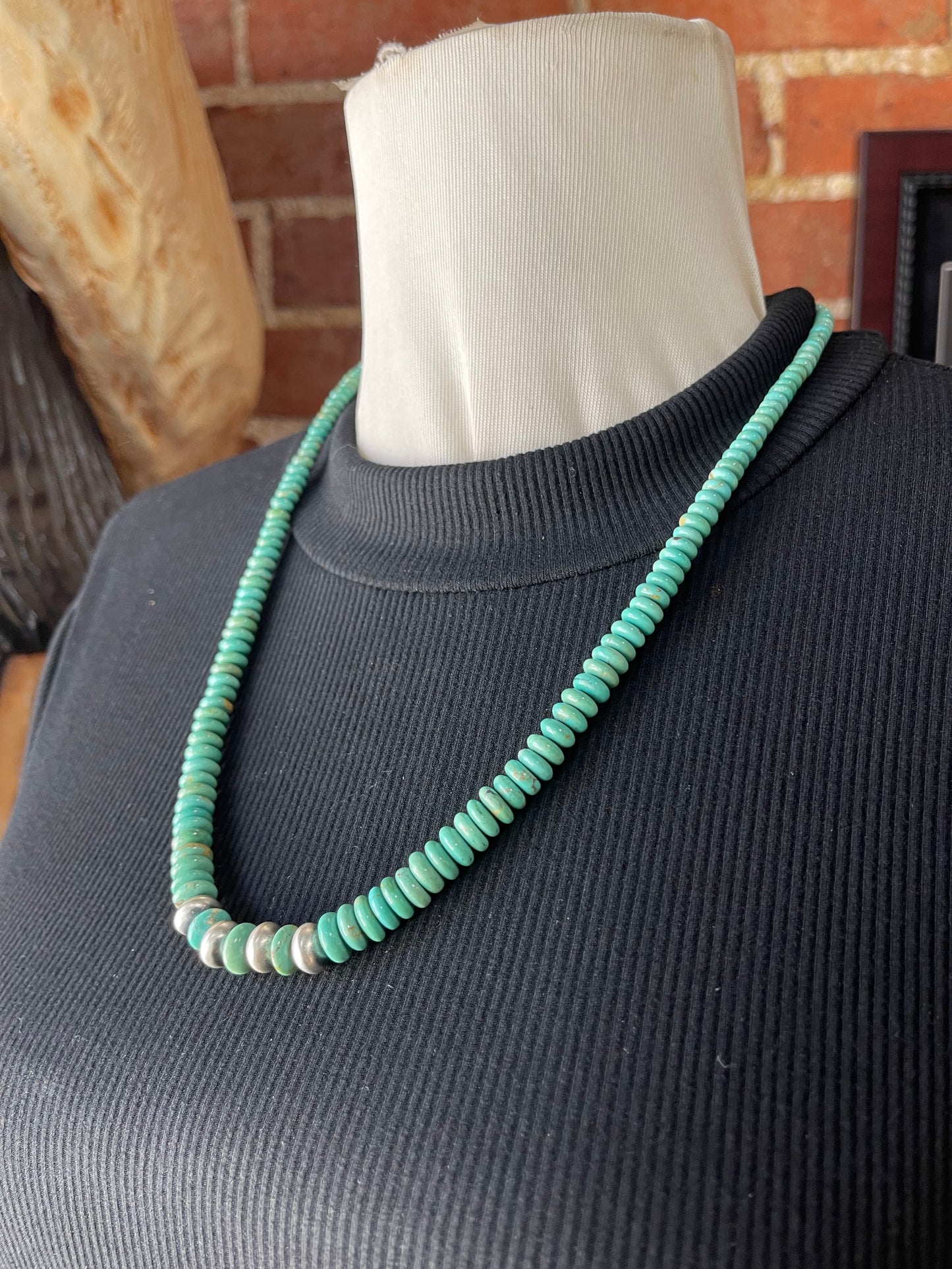 22" Graduated Turquoise Necklace with Navajo Style Pearls by Isabelle John, Navajo