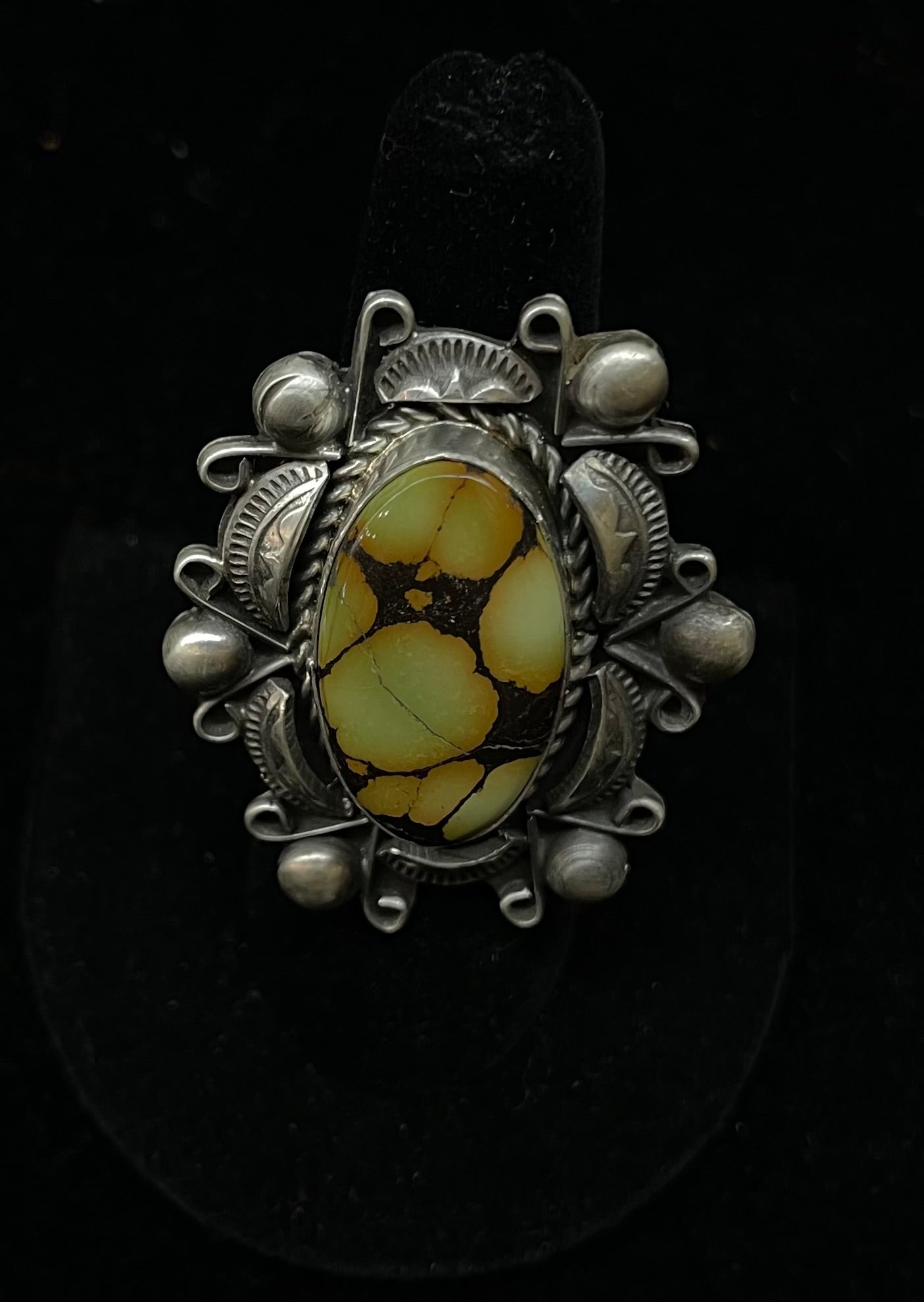 7.0 Boulder Ribbon Turquoise Ring by Wilson Dawes, Navajo