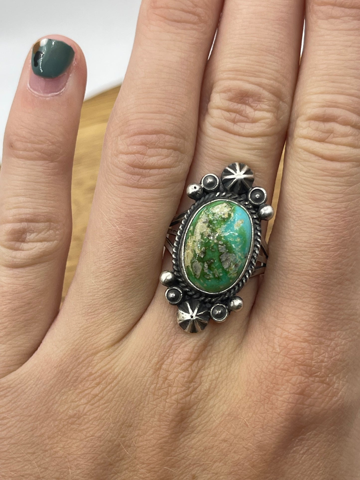 11.0 Sonoran Gold Turquoise Oval Ring by Maritta Benally, Navajo