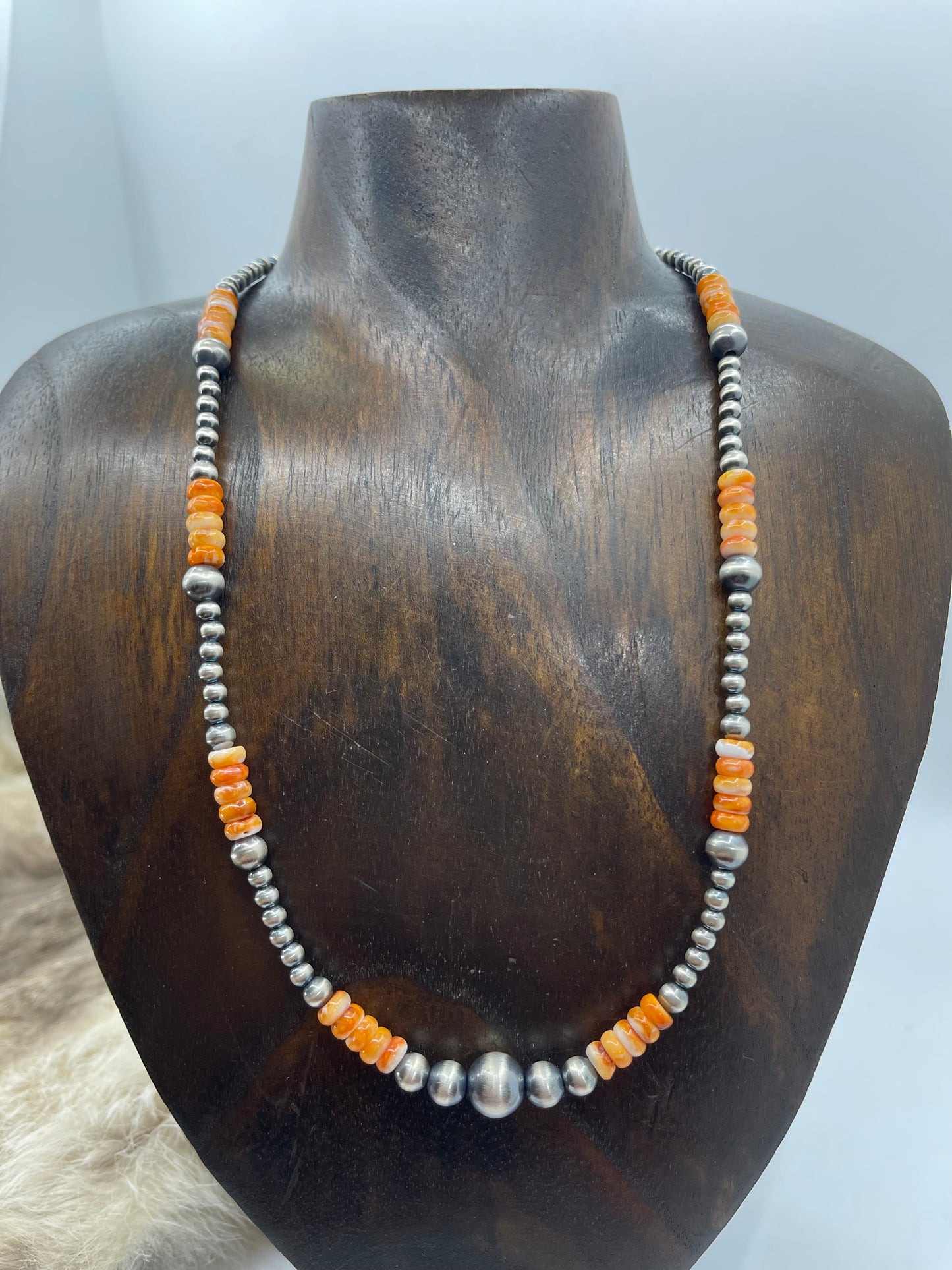 18"+2" Extender Varied 10mm Orange Spiny Oyster & Navajo Style Pearls