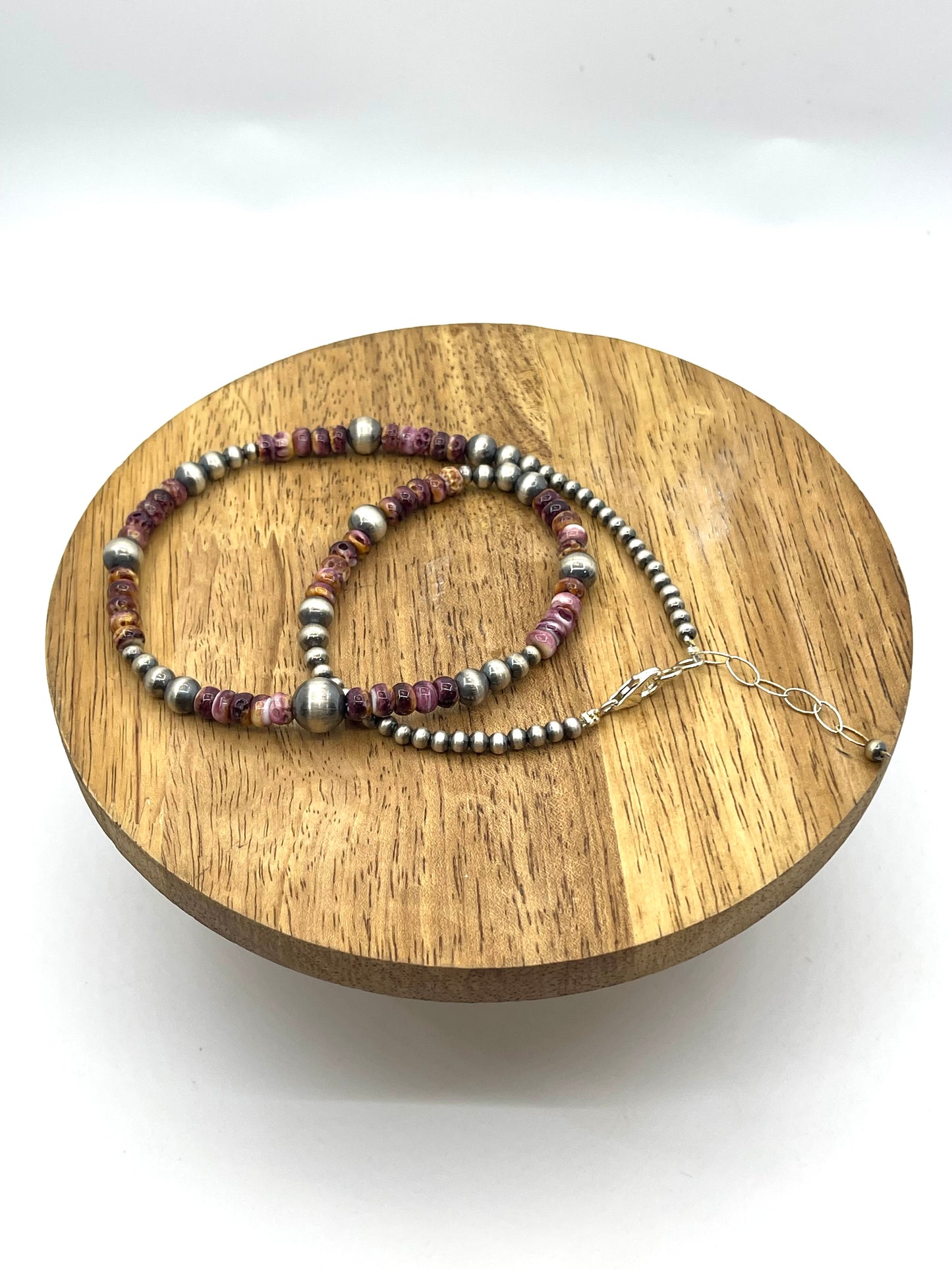 19" Purple Spiny Oyster & Navajo Style Pearls Necklace