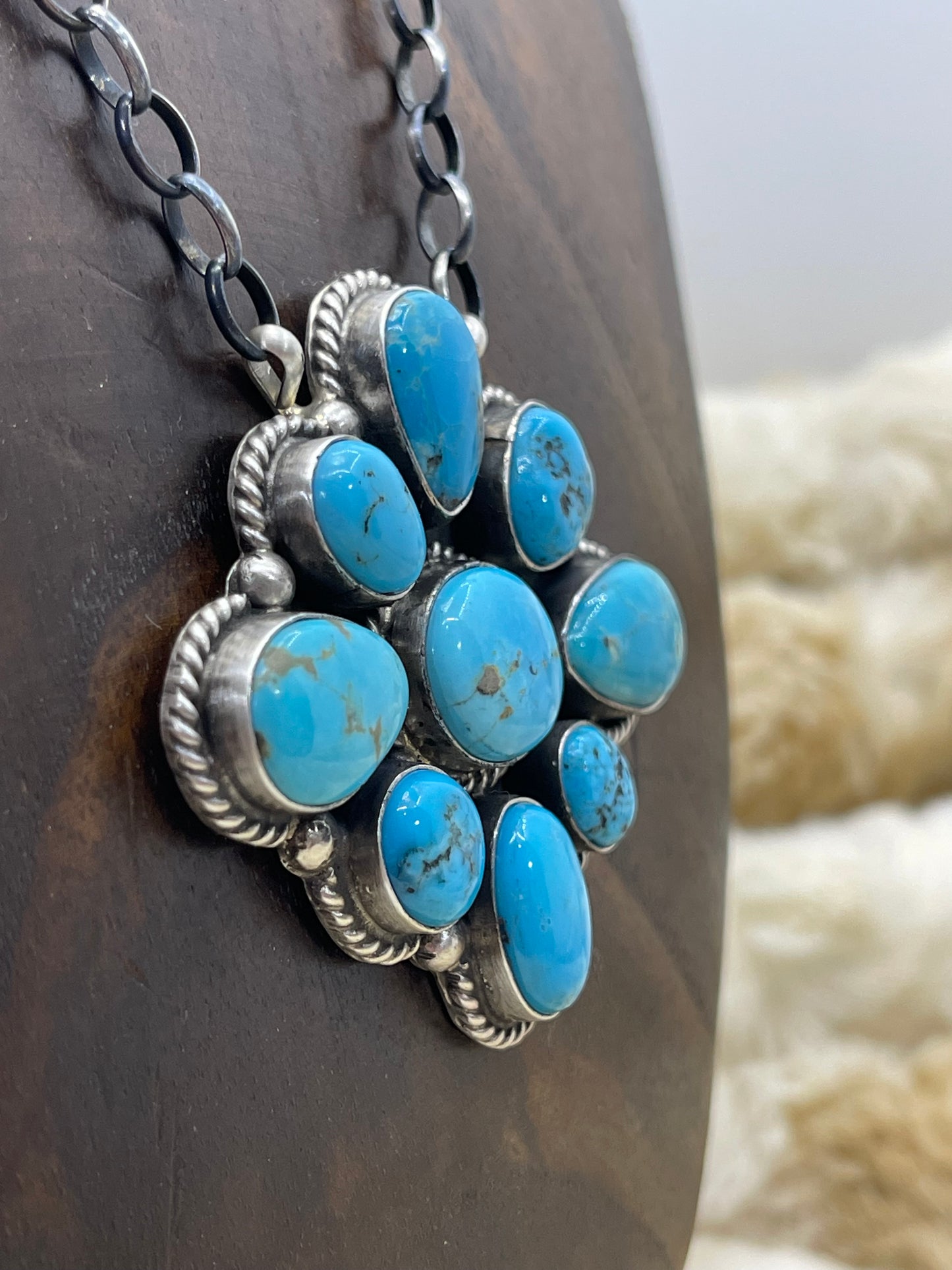 16" Kingman Turquoise Cluster Necklace