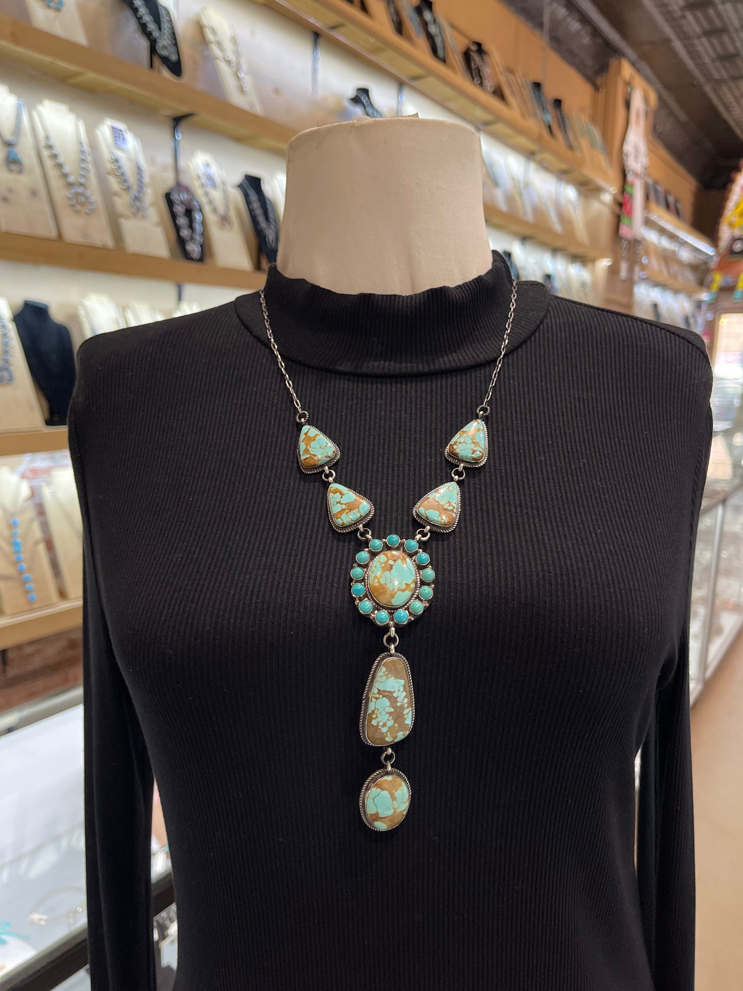 24”+5” #8 Turquoise Lariat Necklace by Devin Brown, Navajo