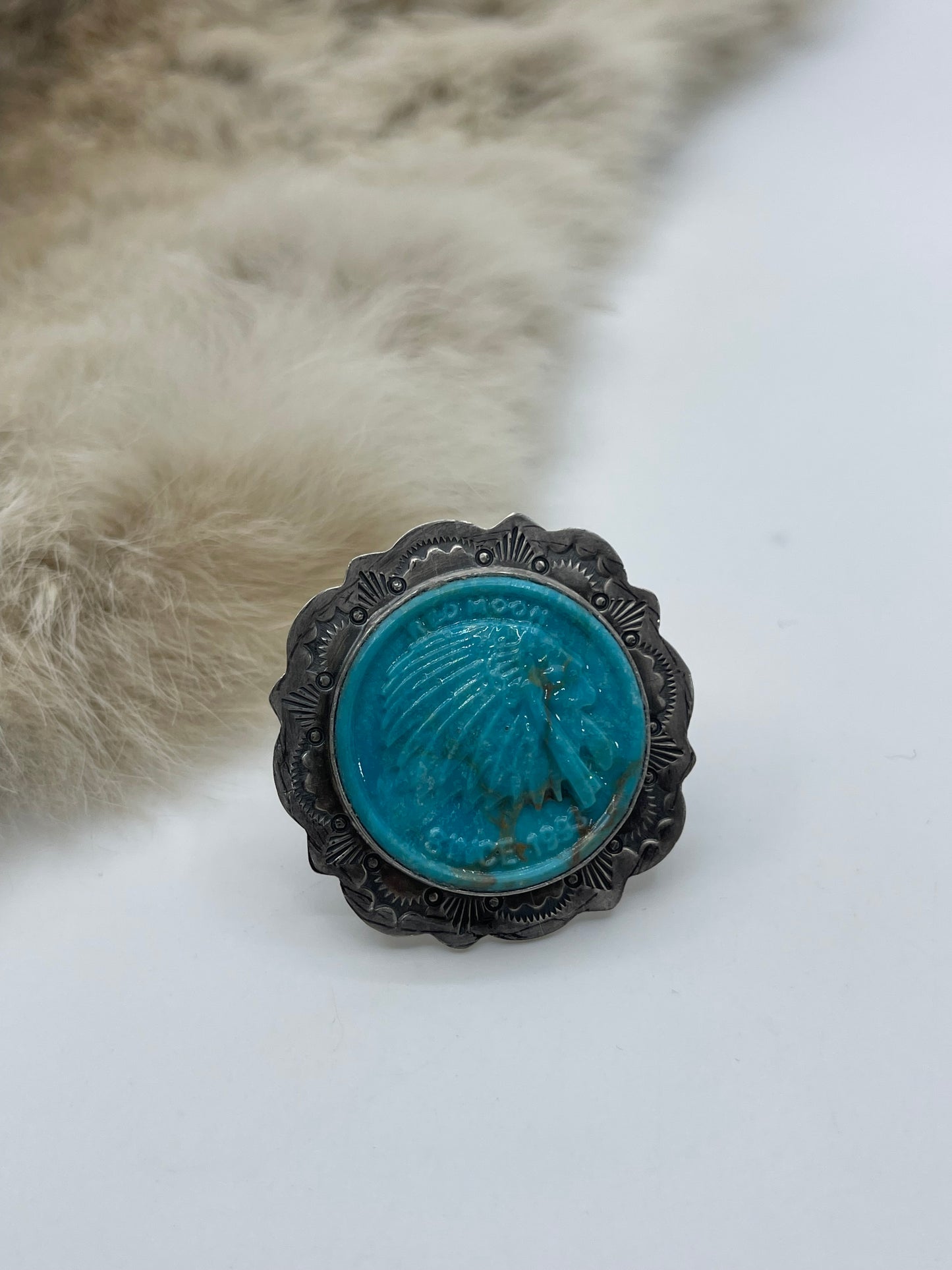 Adjustable Block Turquoise Ring by Lyle Piaso, Navajo