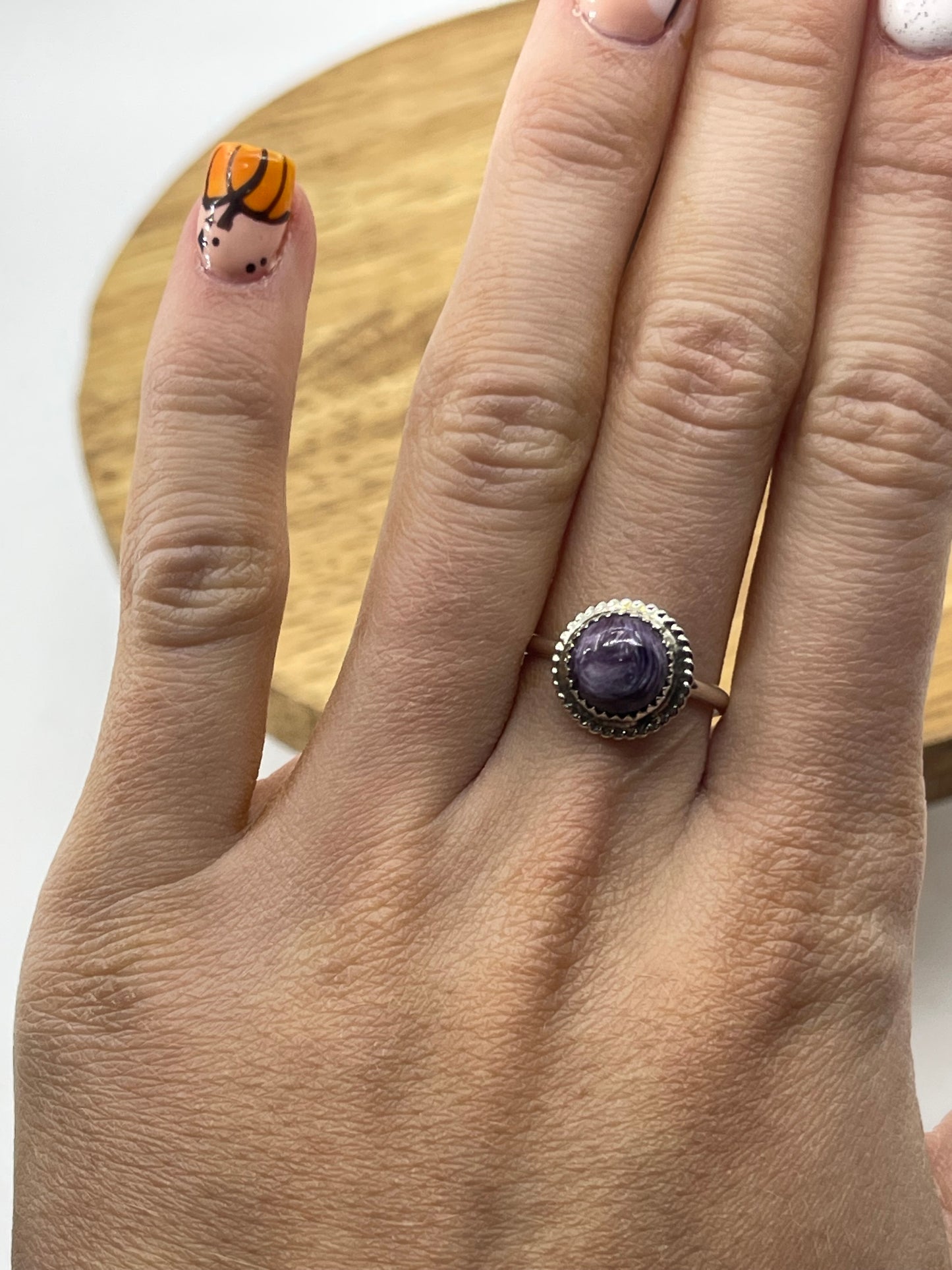 8.5 Charoite Ring by Esther White, Navajo