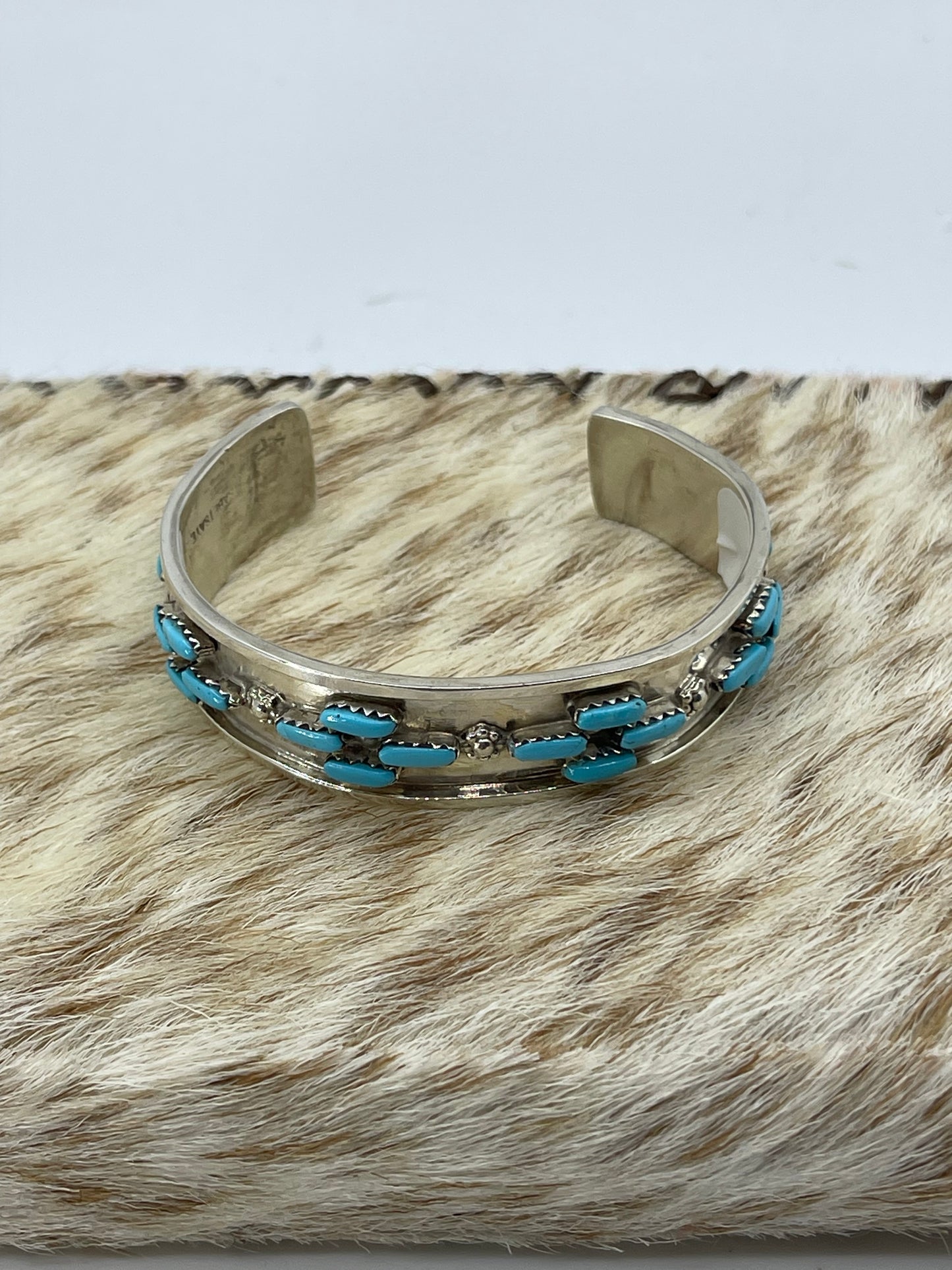 6 1/2" 20 Stone Turquoise Cuff by Vangie Tsabetsaye, Zuni
