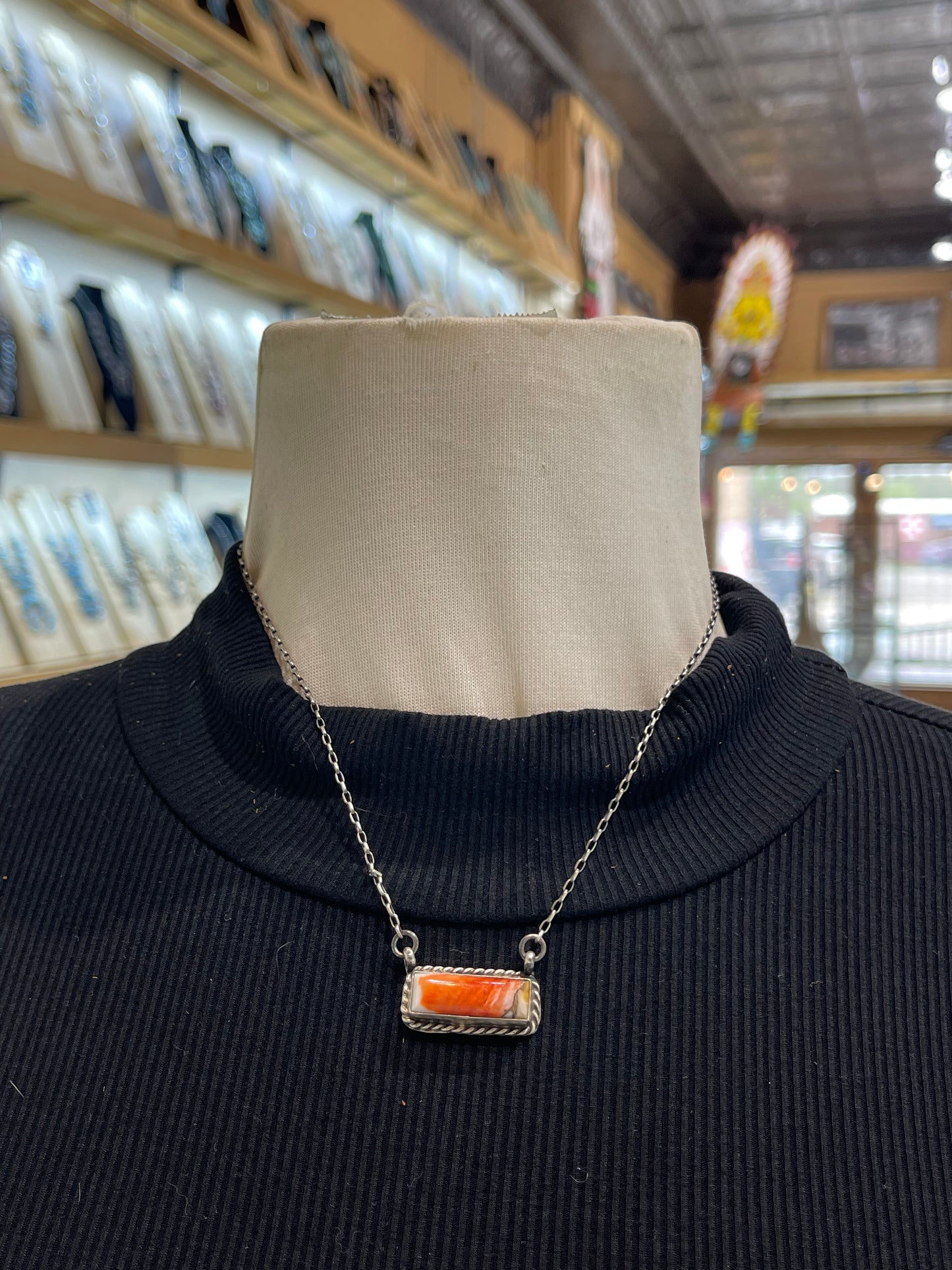 16" Orange Crush Bar Necklace By Johnny Dixon, Navajo