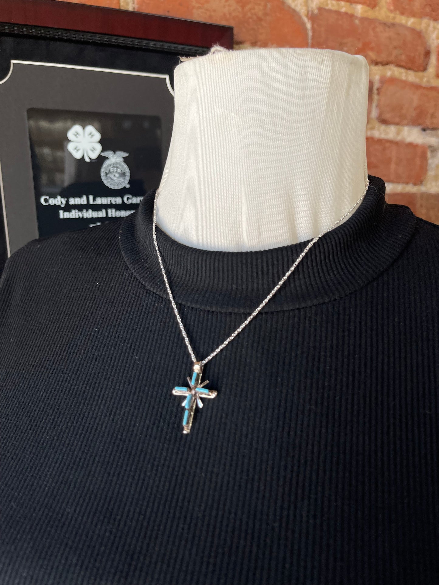 18" Zuni Needlepoint Cross Pendant by Jill Peywa