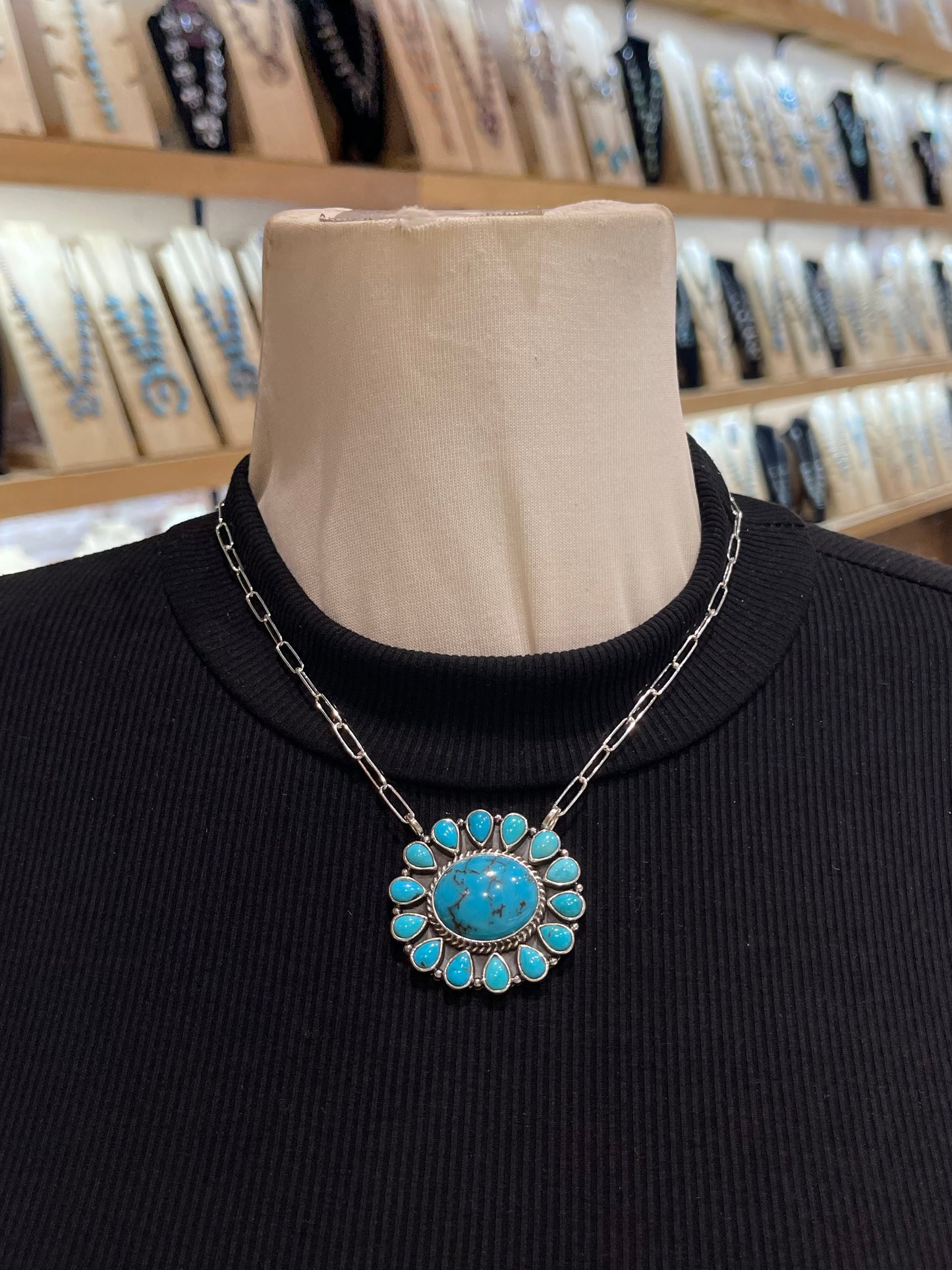 16" Kingman Turquoise Cluster Necklace