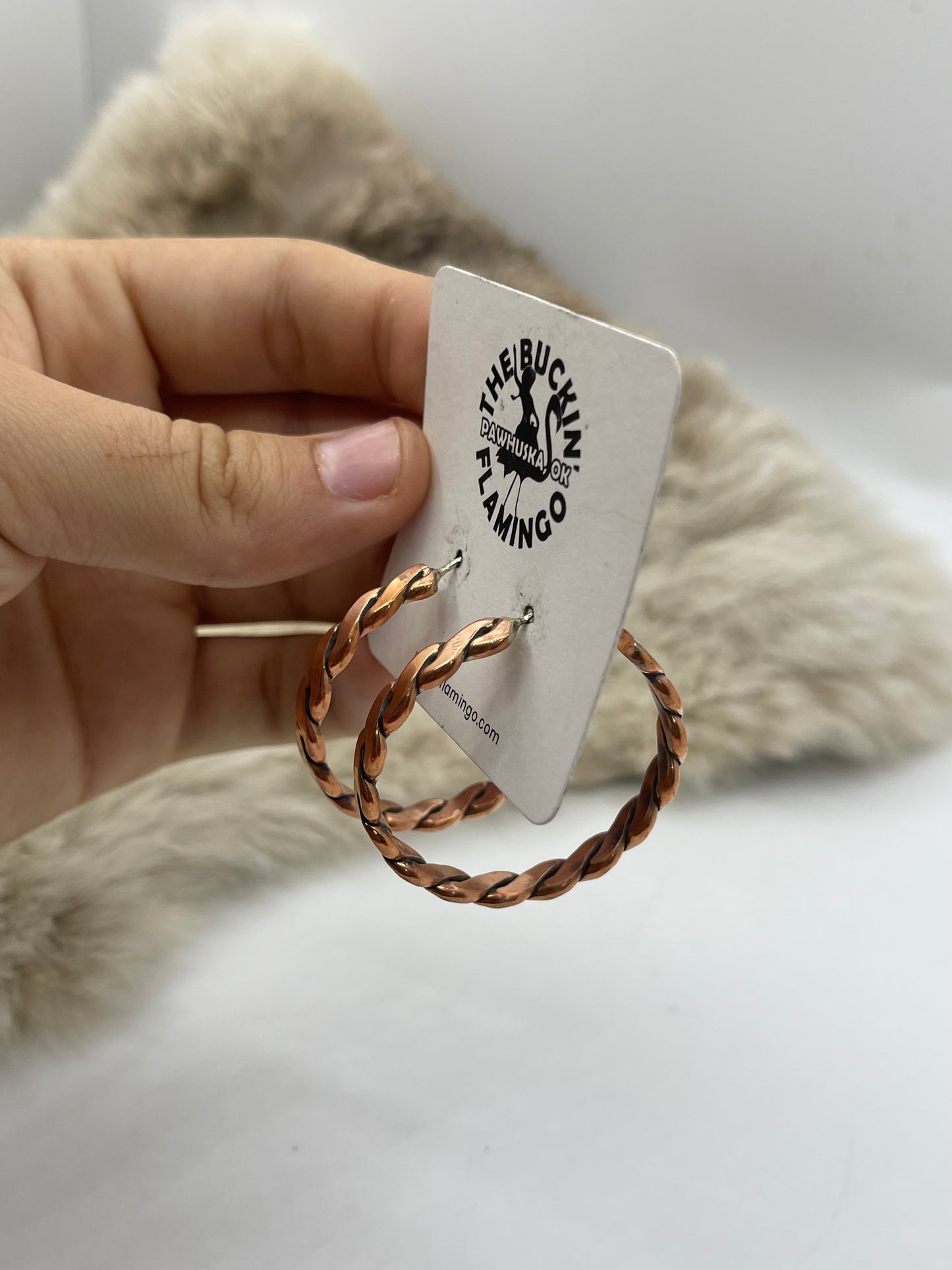 Twisted Copper Hoop Post Earrings by Tahe, Navajo