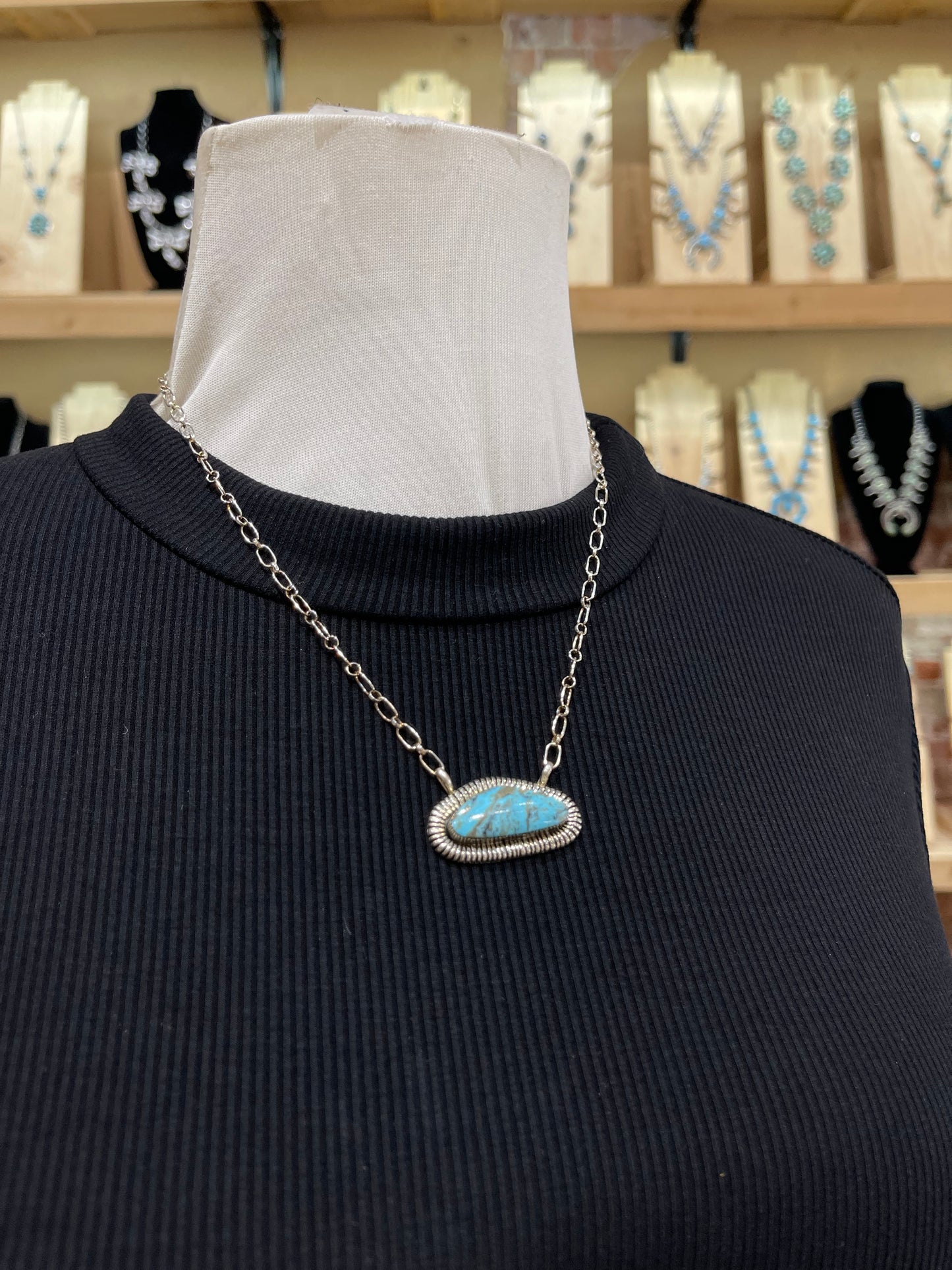 18" Kingman Turquoise Necklace by Charlene Yazzie, Navajo