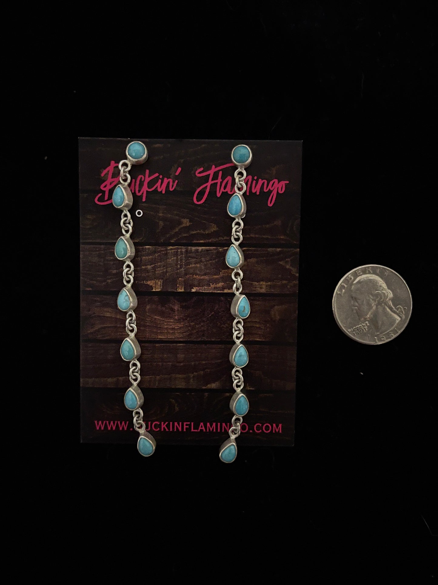 3 1/2" Turquoise Teardrop Post Dangle Earrings