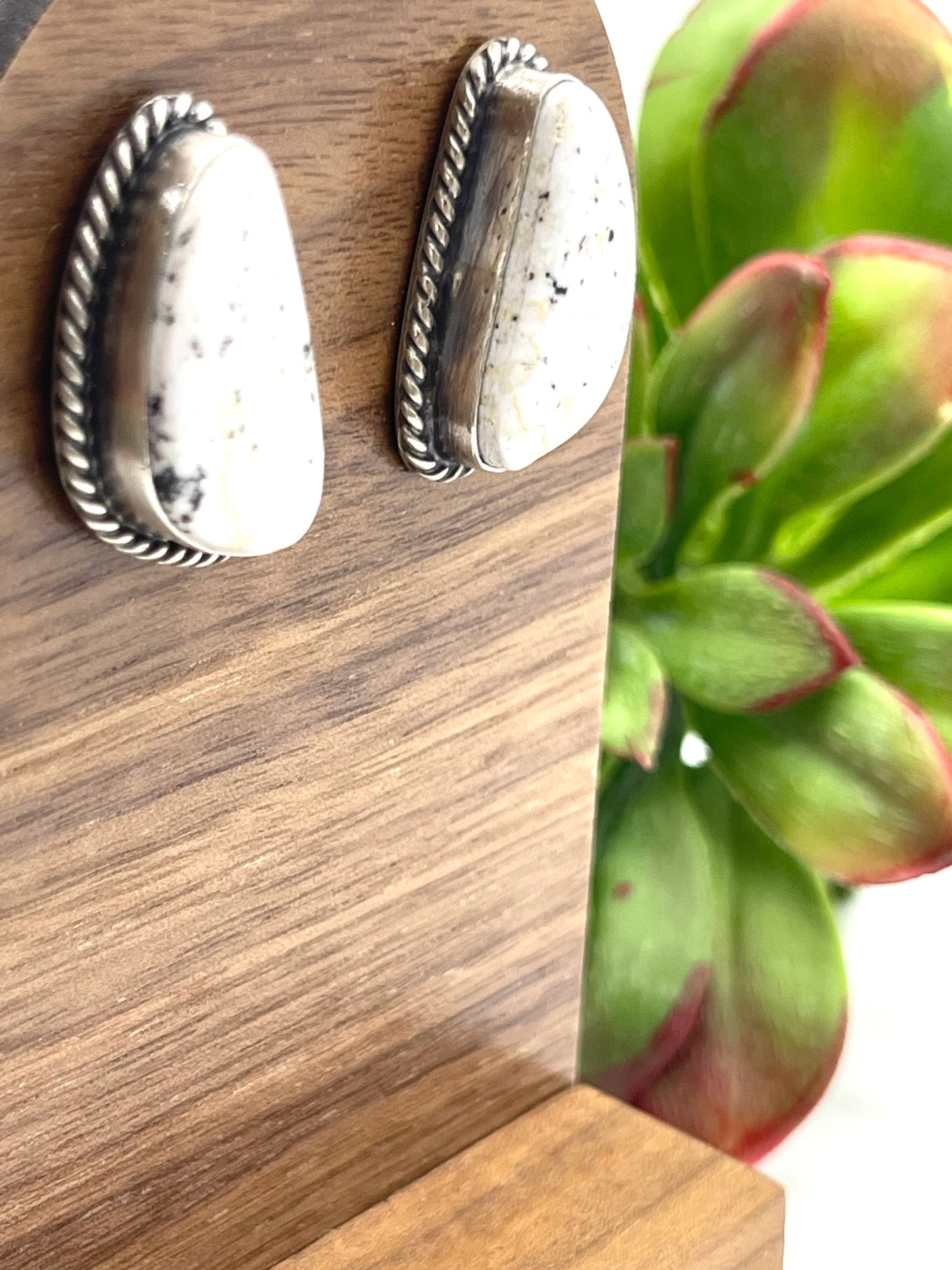 LOT 69 1/4 White Buffalo Top Post Earrings by Elouise Kee, Navajo