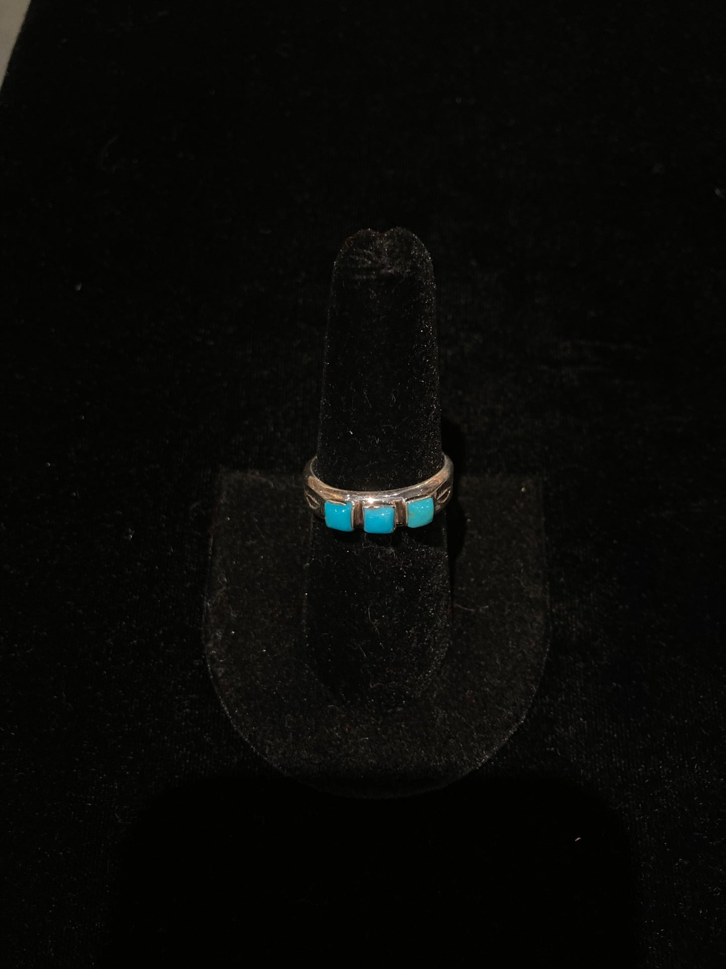 7.0 3 Stone Square Turquoise Ring by Adrienne Gordon, Navajo