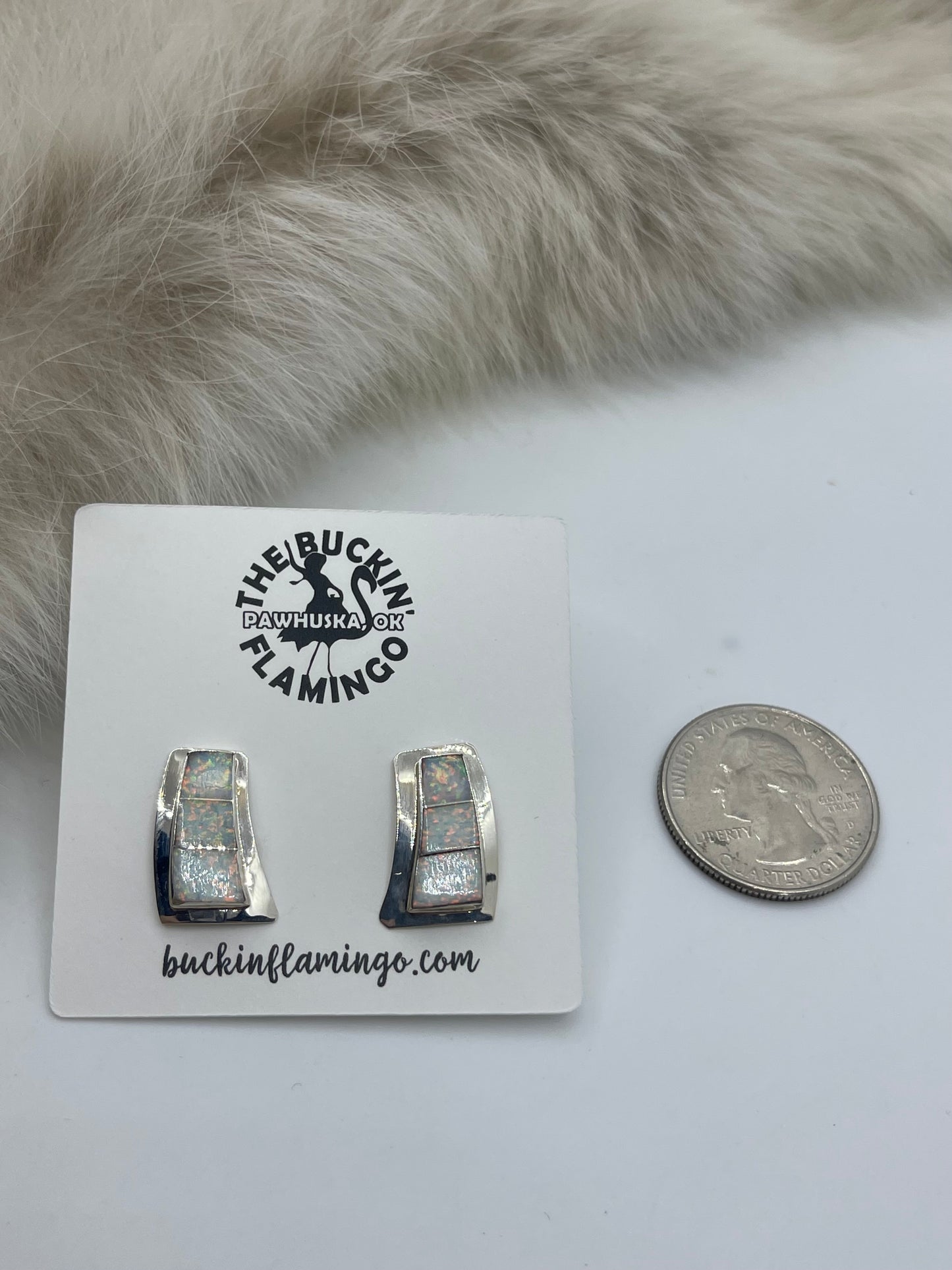 White Opal Post Earrings by Cynthia Johnson, Navajo