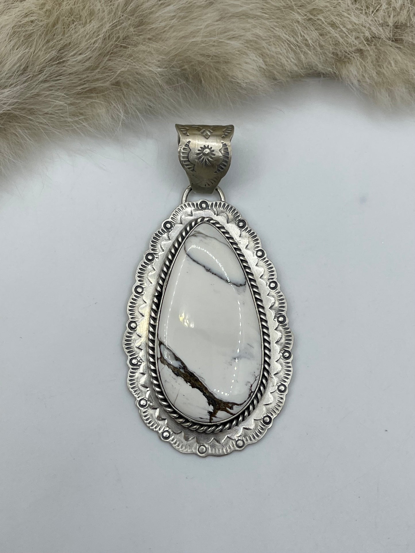 10mm Bale White Buffalo Pendant by Jeff Largo, Navajo