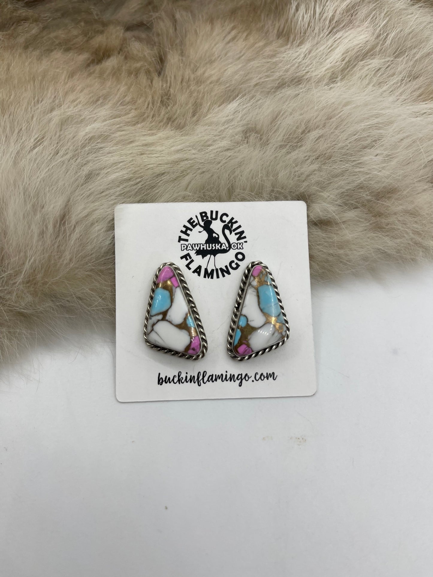 Cotton Candy Post Earring by Chassity Belone, Navajo