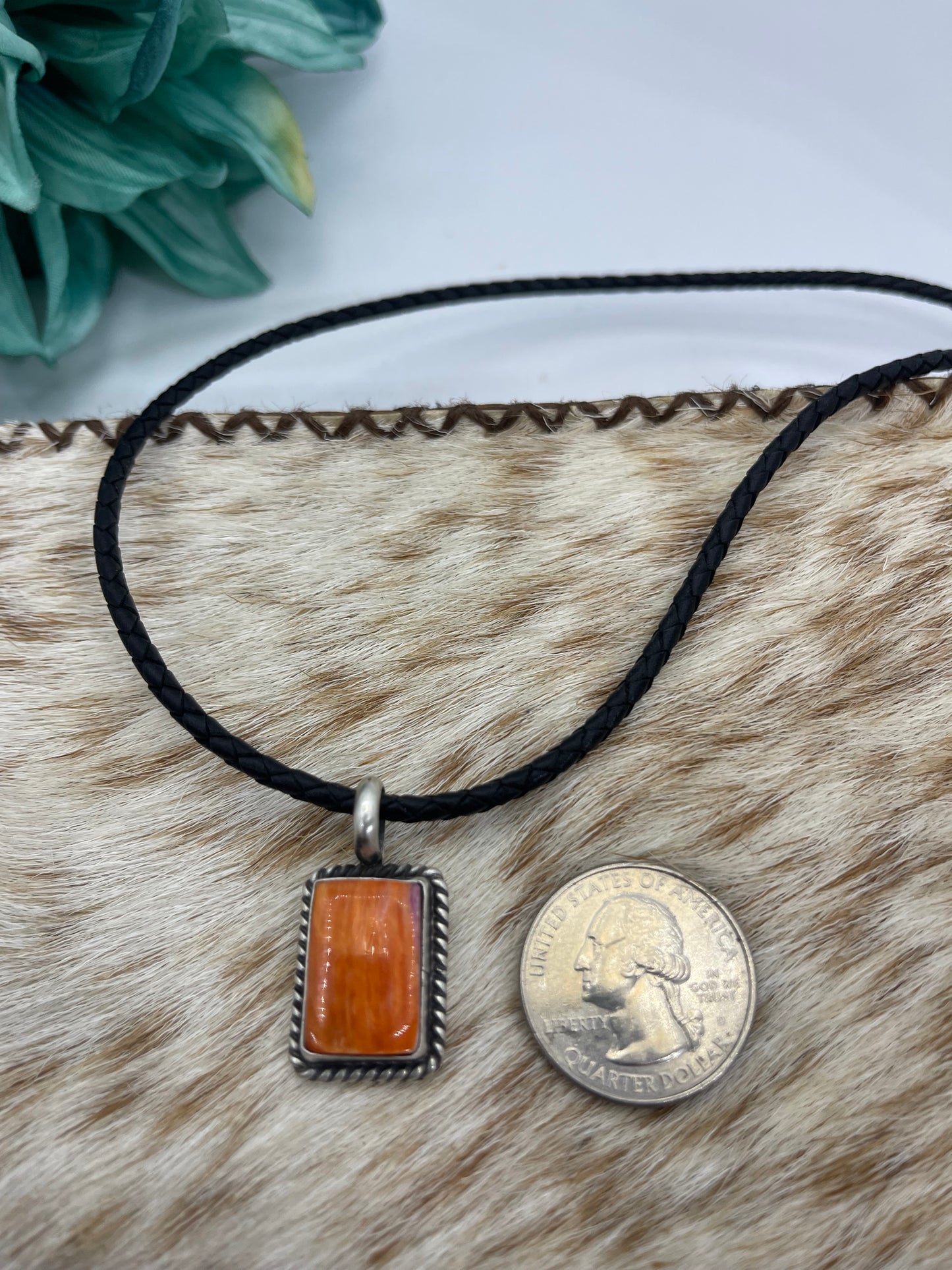 18" Orange Spiny Oyster Pendant Necklace