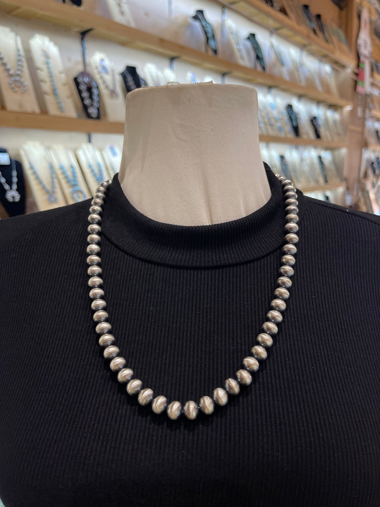 24” 9.5mm Round Handmade Navajo Pearls by Bryannen Halwood