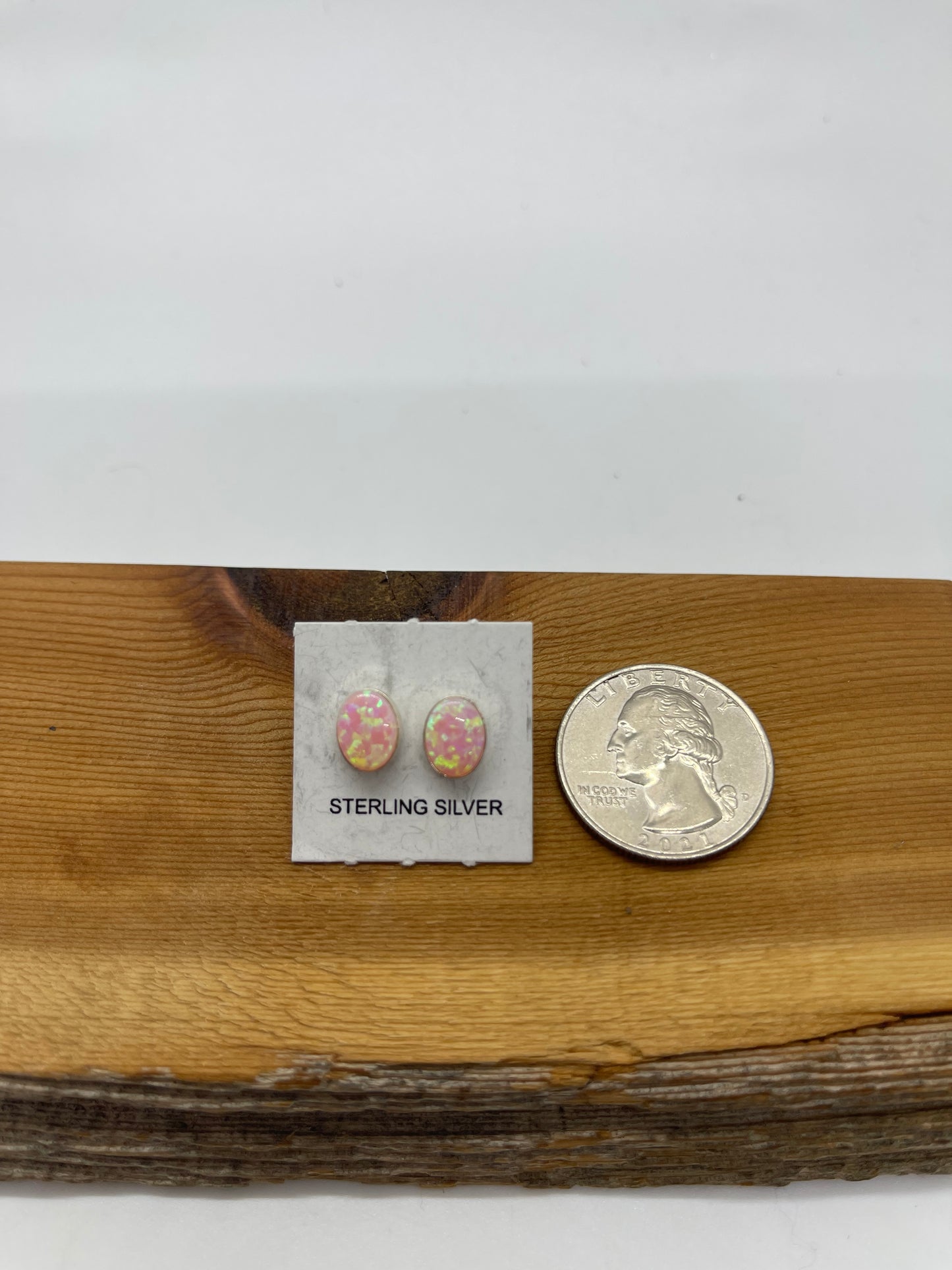 Pink Opal 6.5 mm Oval Post Earrings