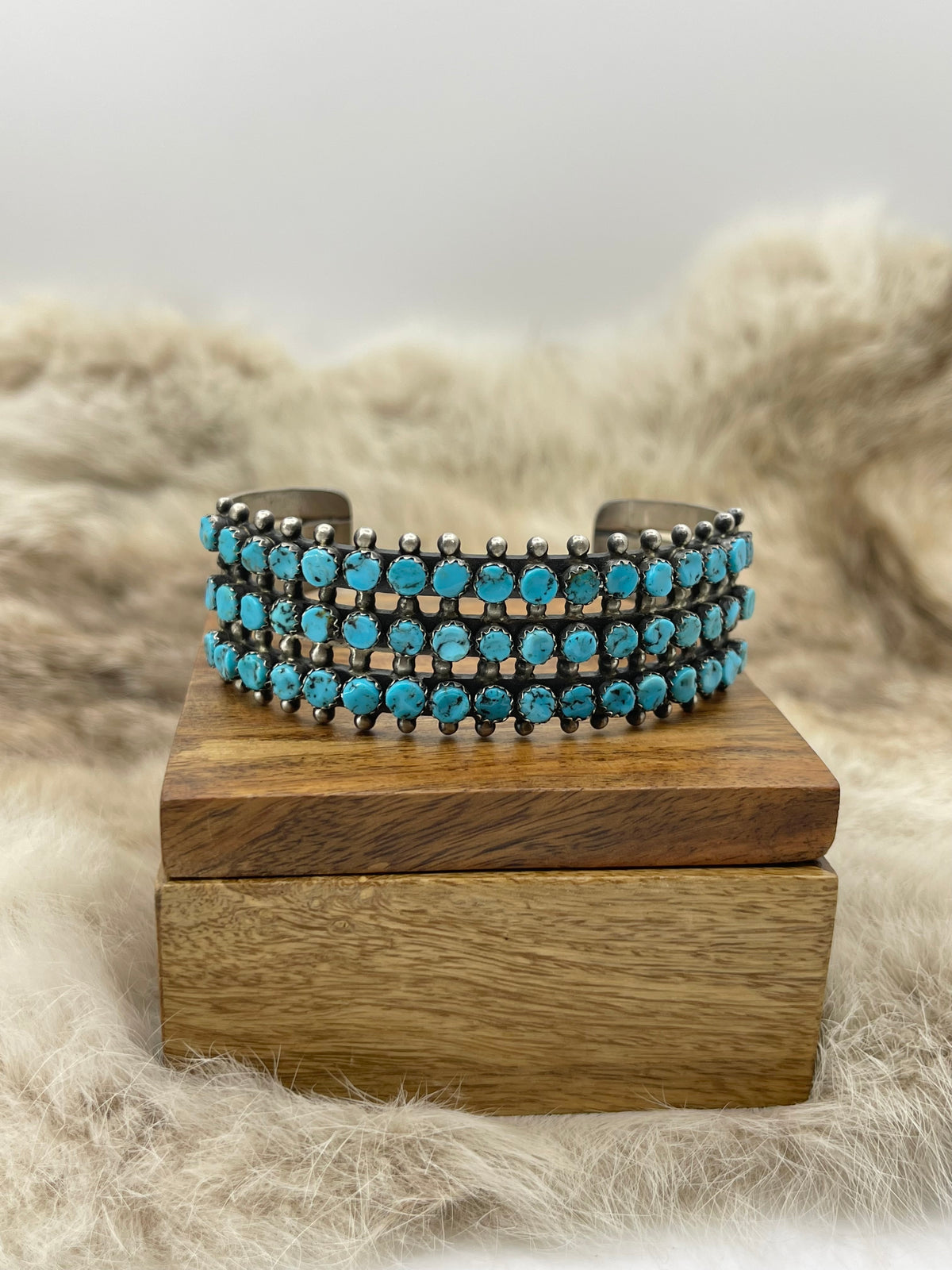7" 51 Stone, 3 Row Cuff by Phil Livingston, Navajo Sleeping Beauty Turquoise