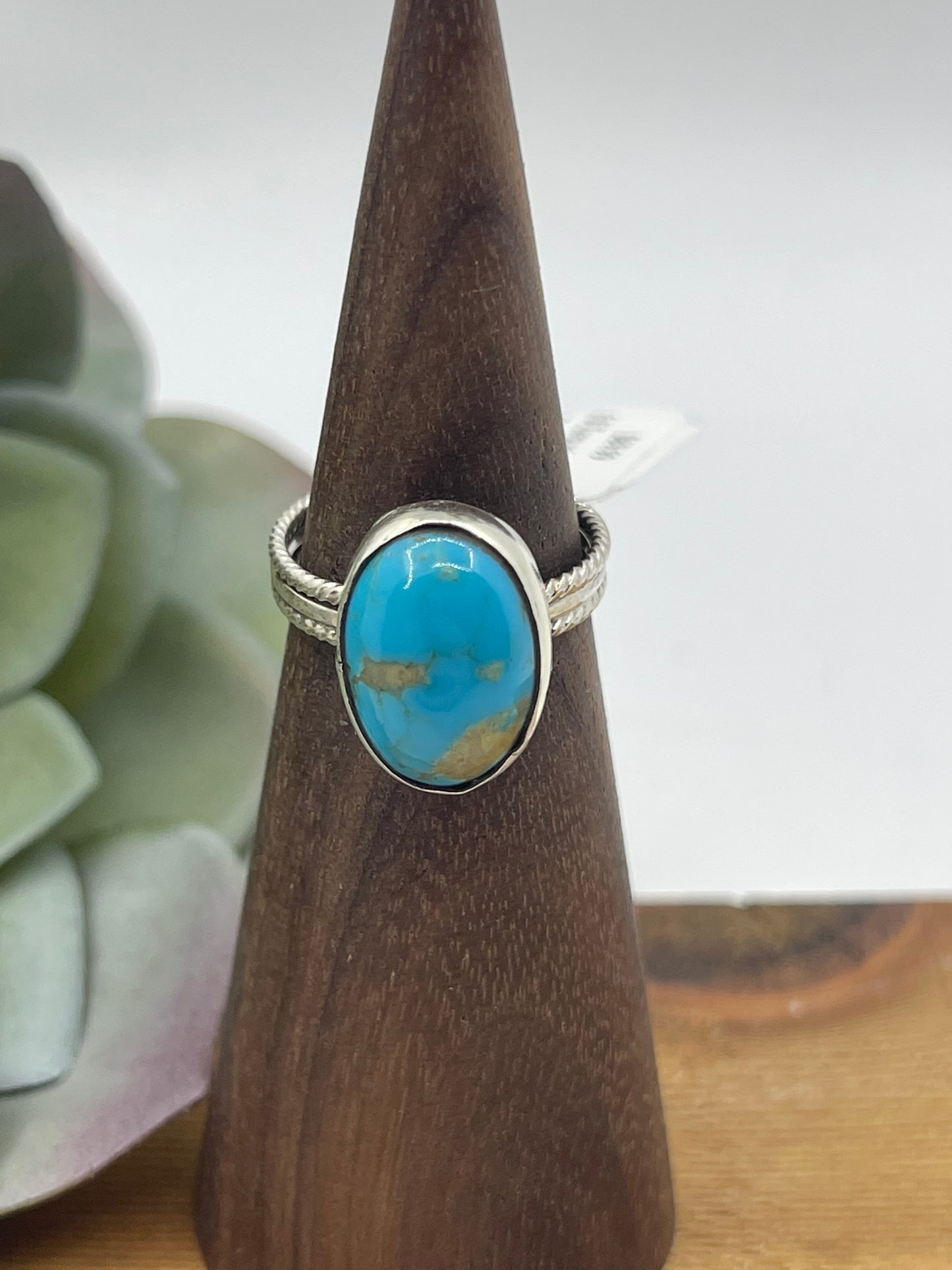 8.0 Turquoise Oval Ring by Running Bear, Navajo