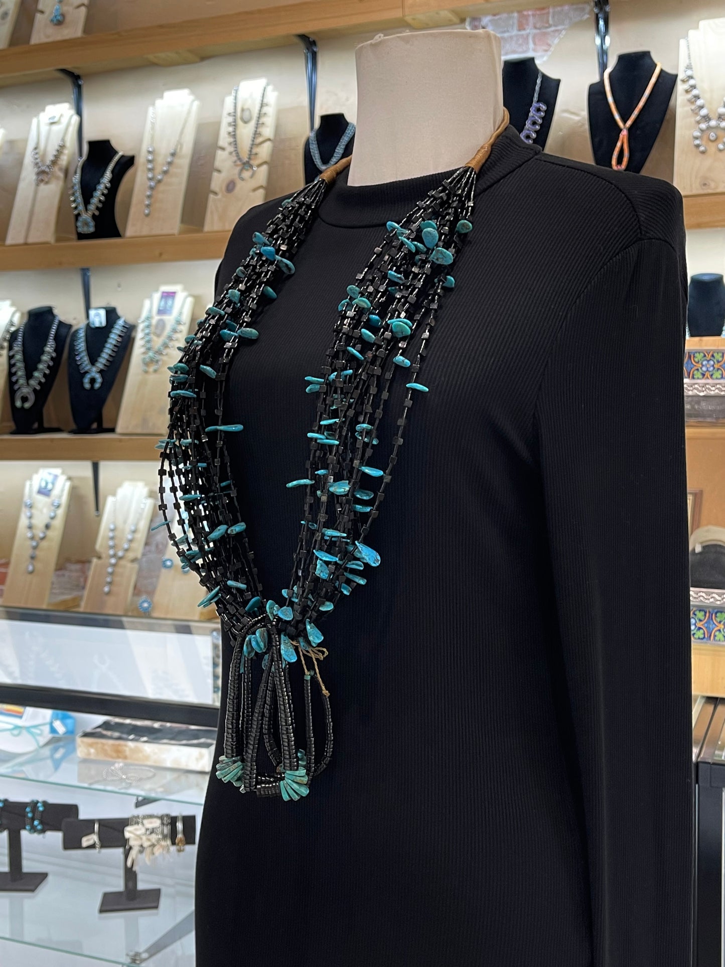 38" Black Onyx & Kingman Turquoise Necklace with Jackla