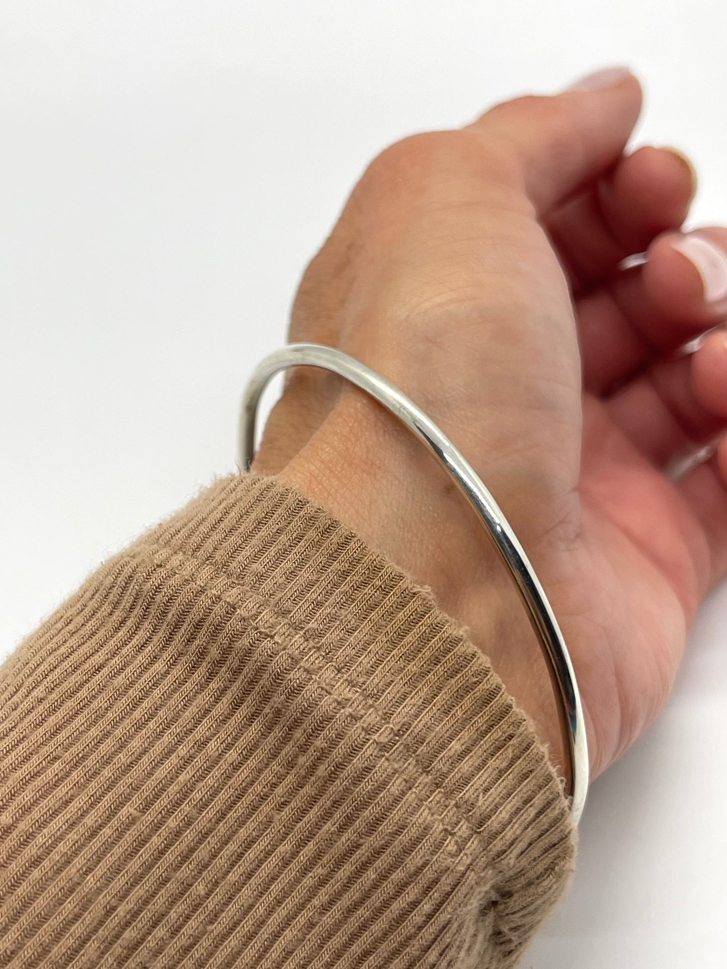8" Plain Sterling Silver Round Wire Bangle by Elaine Tahe, Navajo